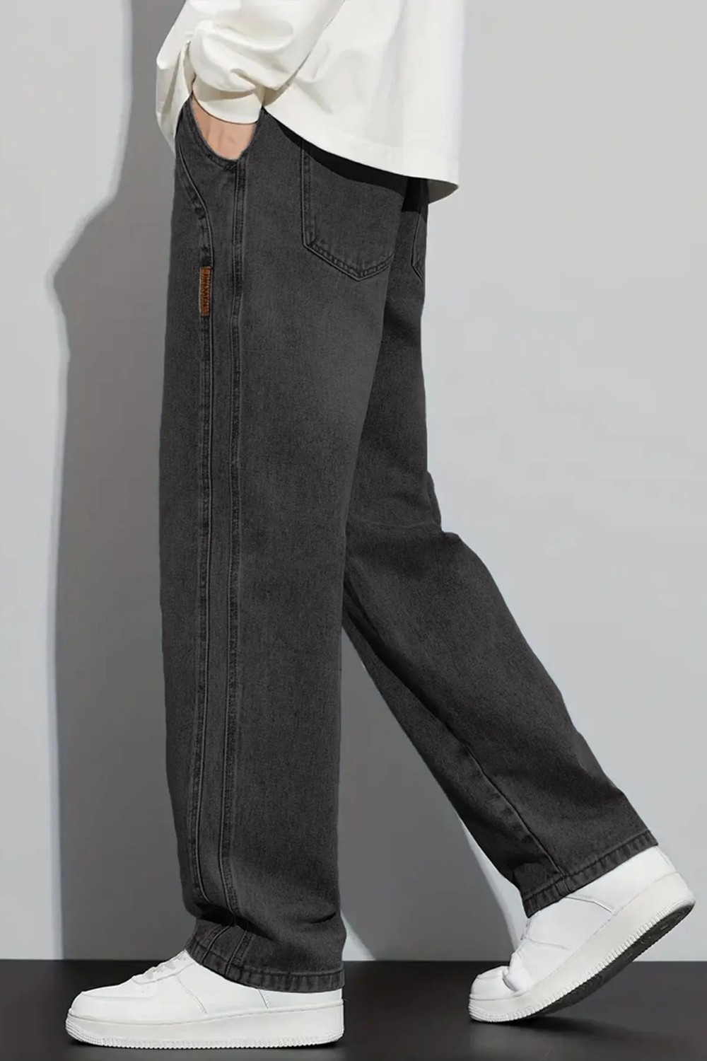 The Rule Erkek Antrasit Baggy Beli Lastikli Likralı Bol Kesim Esnek Jean Denim Kot Pantolon RF0484 görsel 6