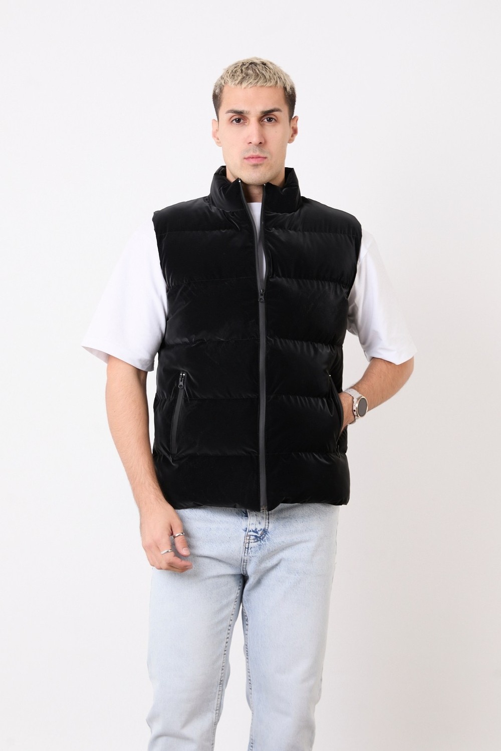 Blayn Jeans Erkek Siyah Şişme Yelek, Hafif, Dik Yaka, Günlük Kullanım