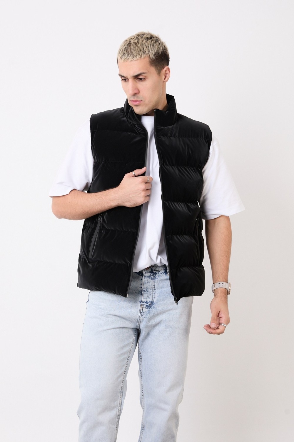 Blayn Jeans Erkek Siyah Şişme Yelek, Hafif, Dik Yaka, Günlük Kullanım görsel 4