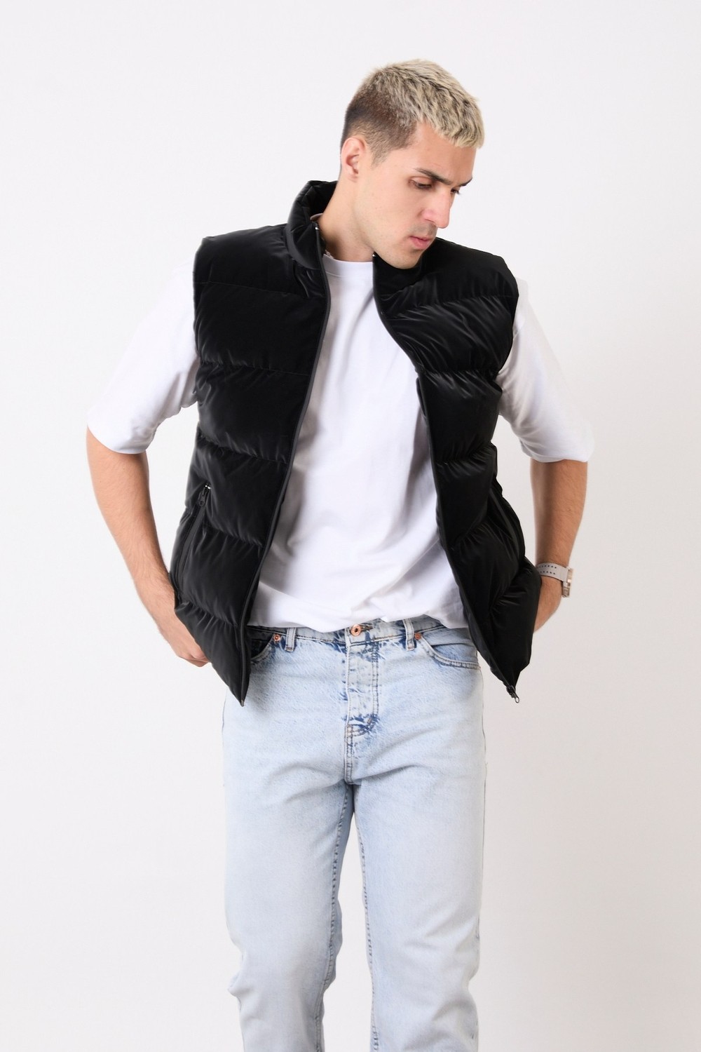 Blayn Jeans Erkek Siyah Şişme Yelek, Hafif, Dik Yaka, Günlük Kullanım görsel 5