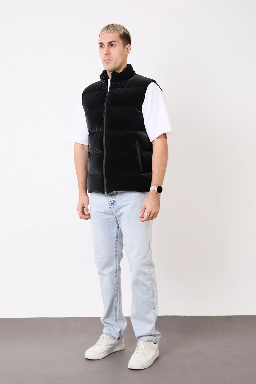 Blayn Jeans Erkek Siyah Şişme Yelek, Hafif, Dik Yaka, Günlük Kullanım görsel 6