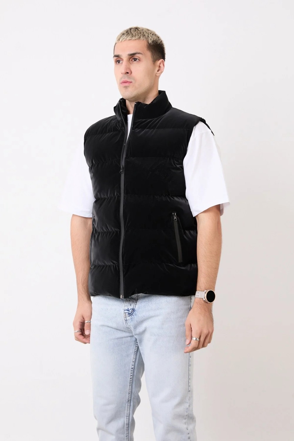 Blayn Jeans Erkek Siyah Şişme Yelek, Hafif, Dik Yaka, Günlük Kullanım görsel 7