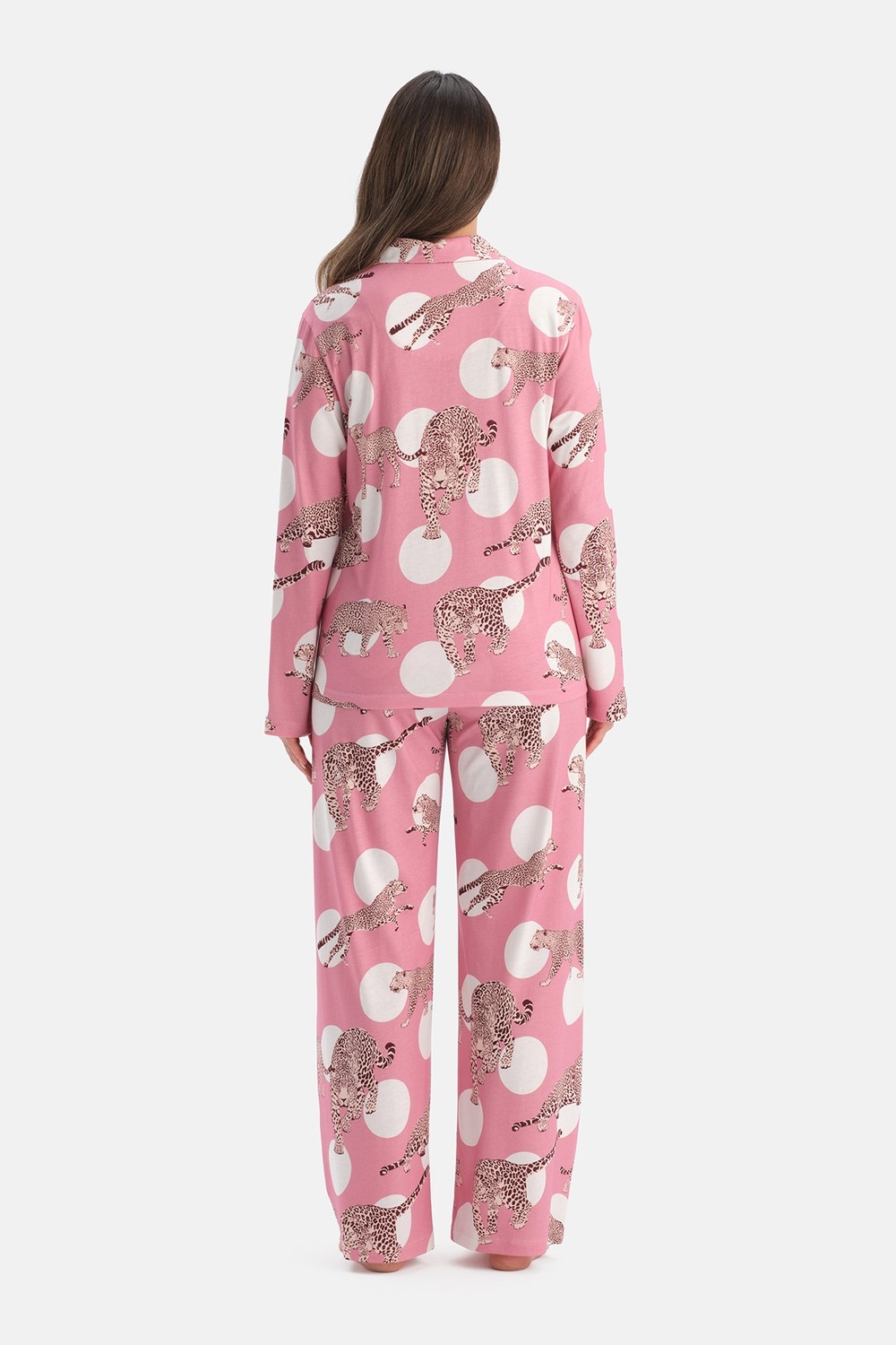 Dagi Pembe Leopar Desenli Pamuk Modal Gömlek Pijama Takımı görsel 3