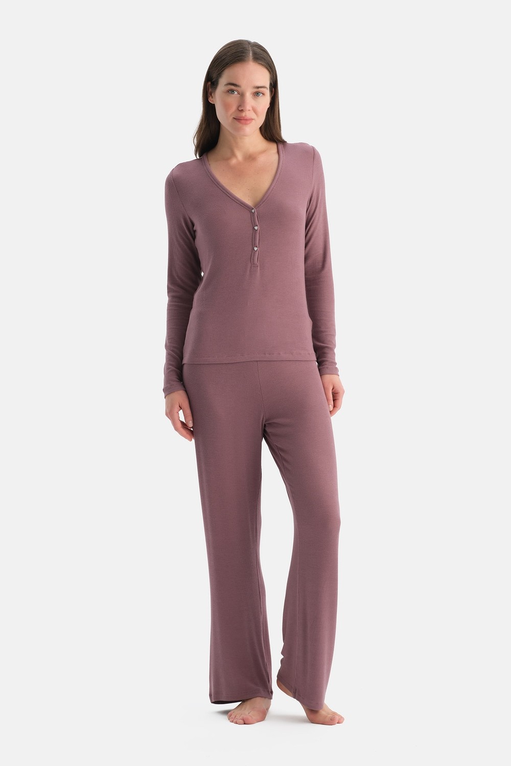 Dagi Gül Kurusu Viskon Kaşkorse Pijama Takımı görsel 4
