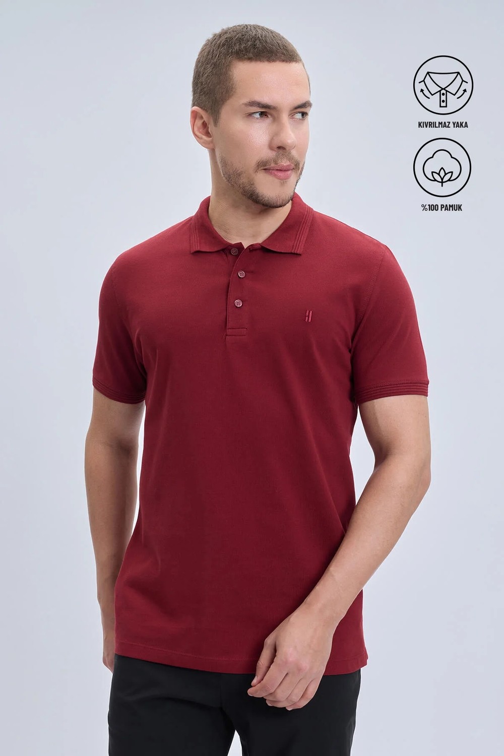 Hatemoğlu Erkek Mavi Regular Fit %100 Pamuk Polo Yaka Tişört
