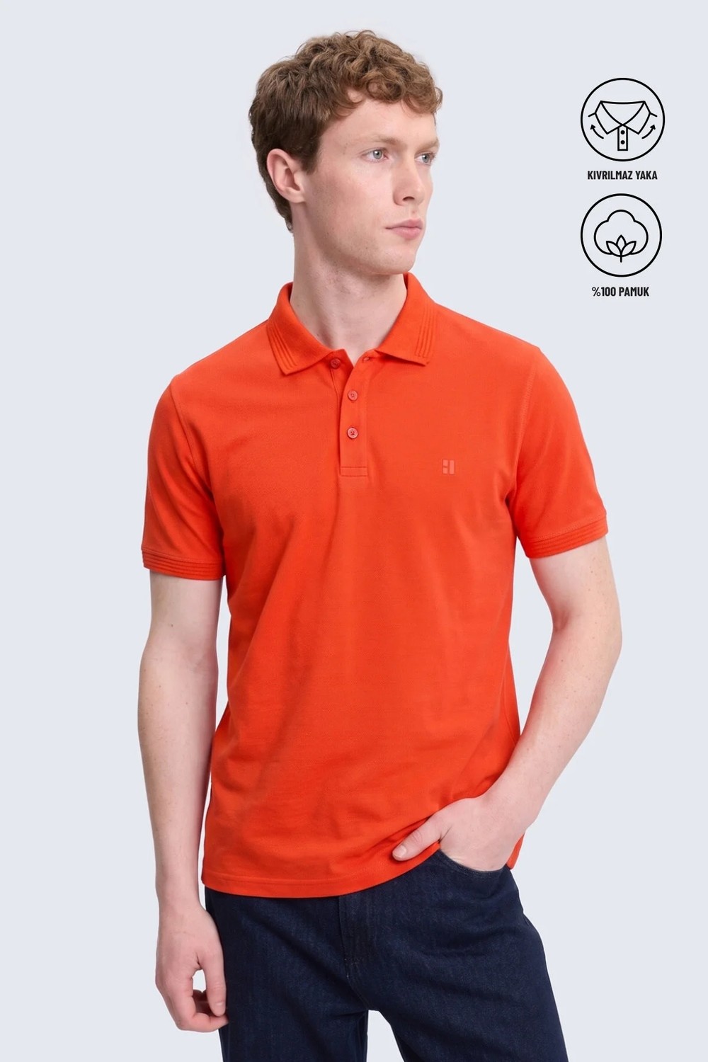 Hatemoğlu Erkek Mavi Regular Fit %100 Pamuk Polo Yaka Tişört