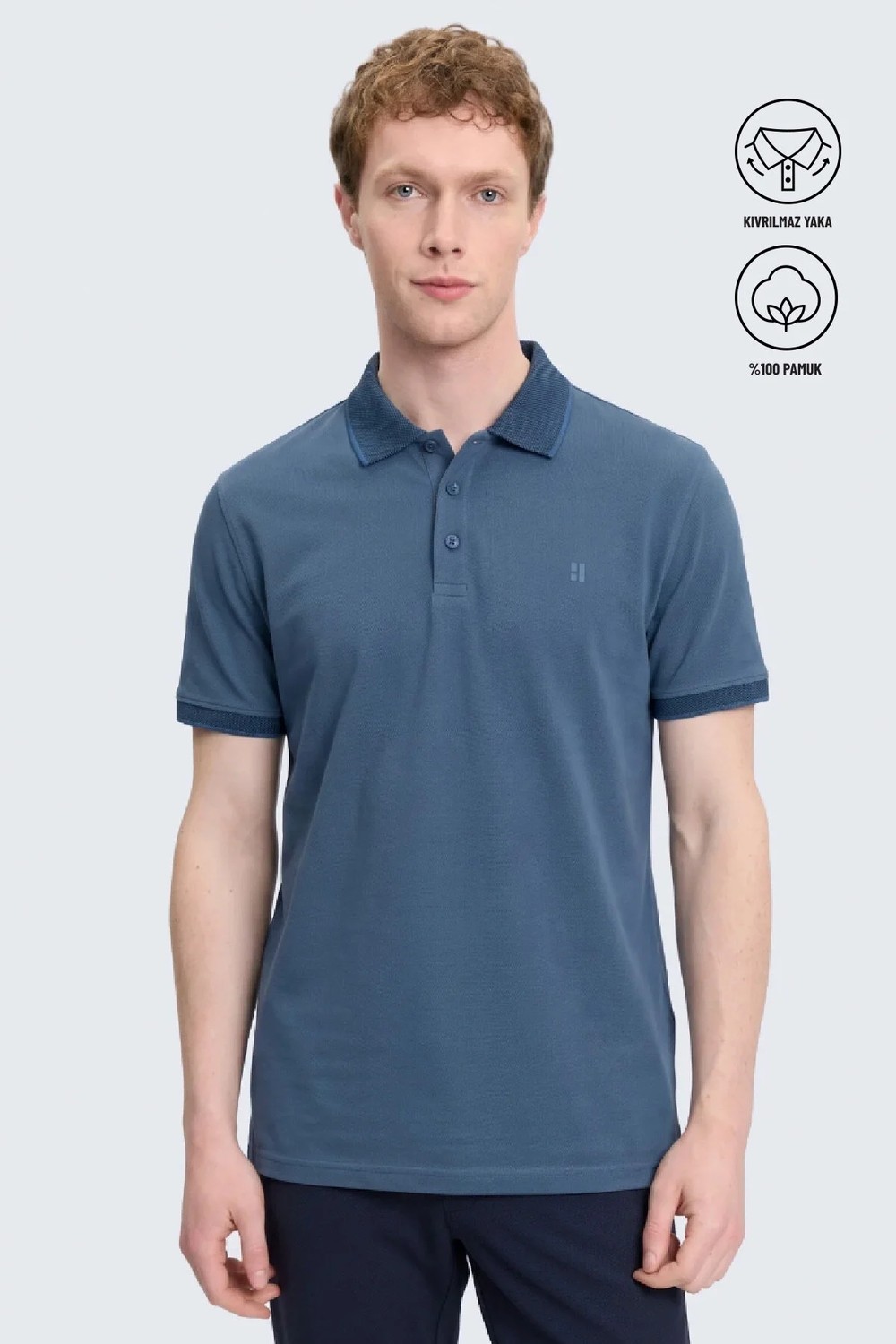 Hatemoğlu Erkek Lacivert %100 Pamuk Regular Fit Polo Yaka Tişört