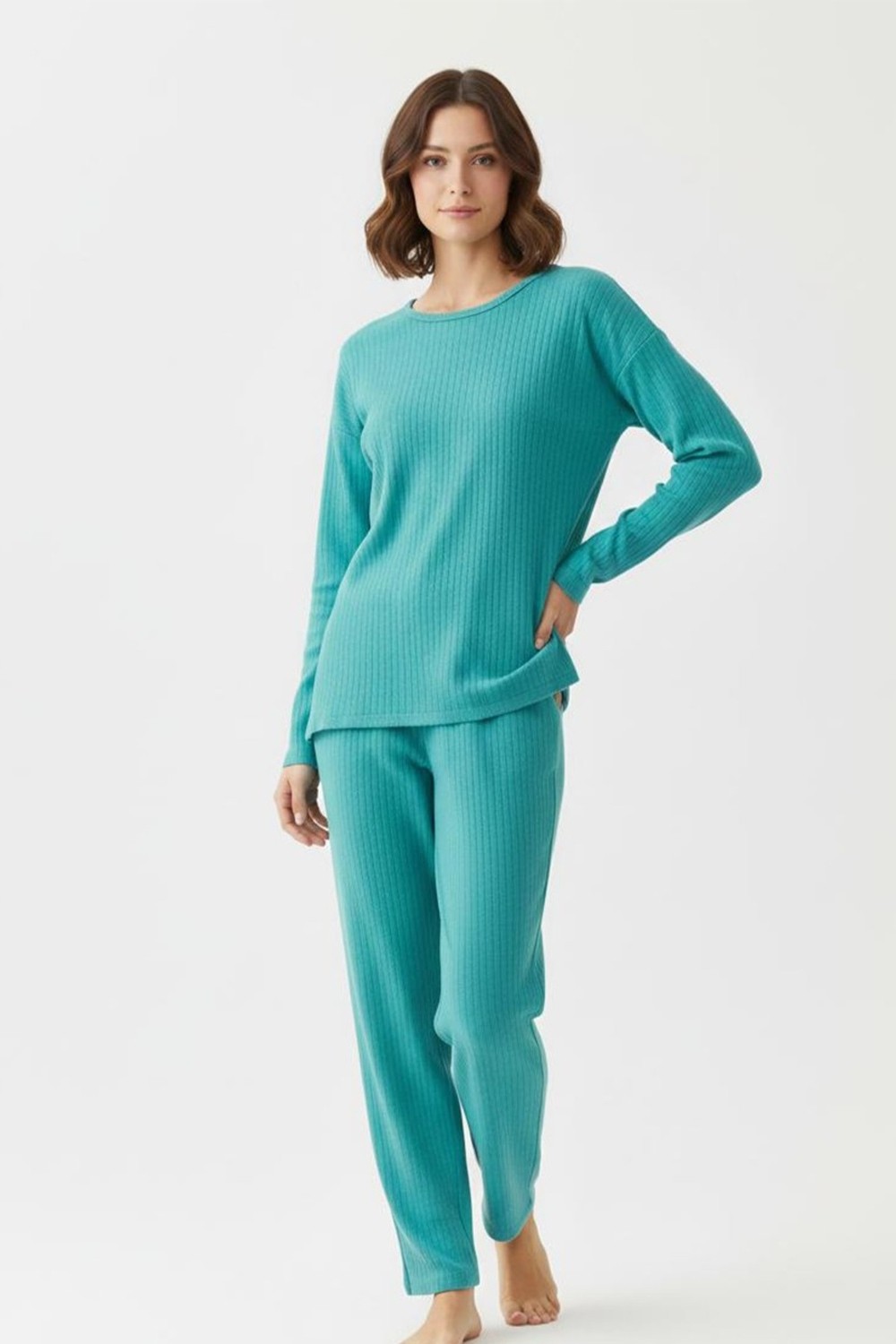 Fit Women Kadın Pamuklu Uzun Kollu Düz Pijama Takımı PJ2000