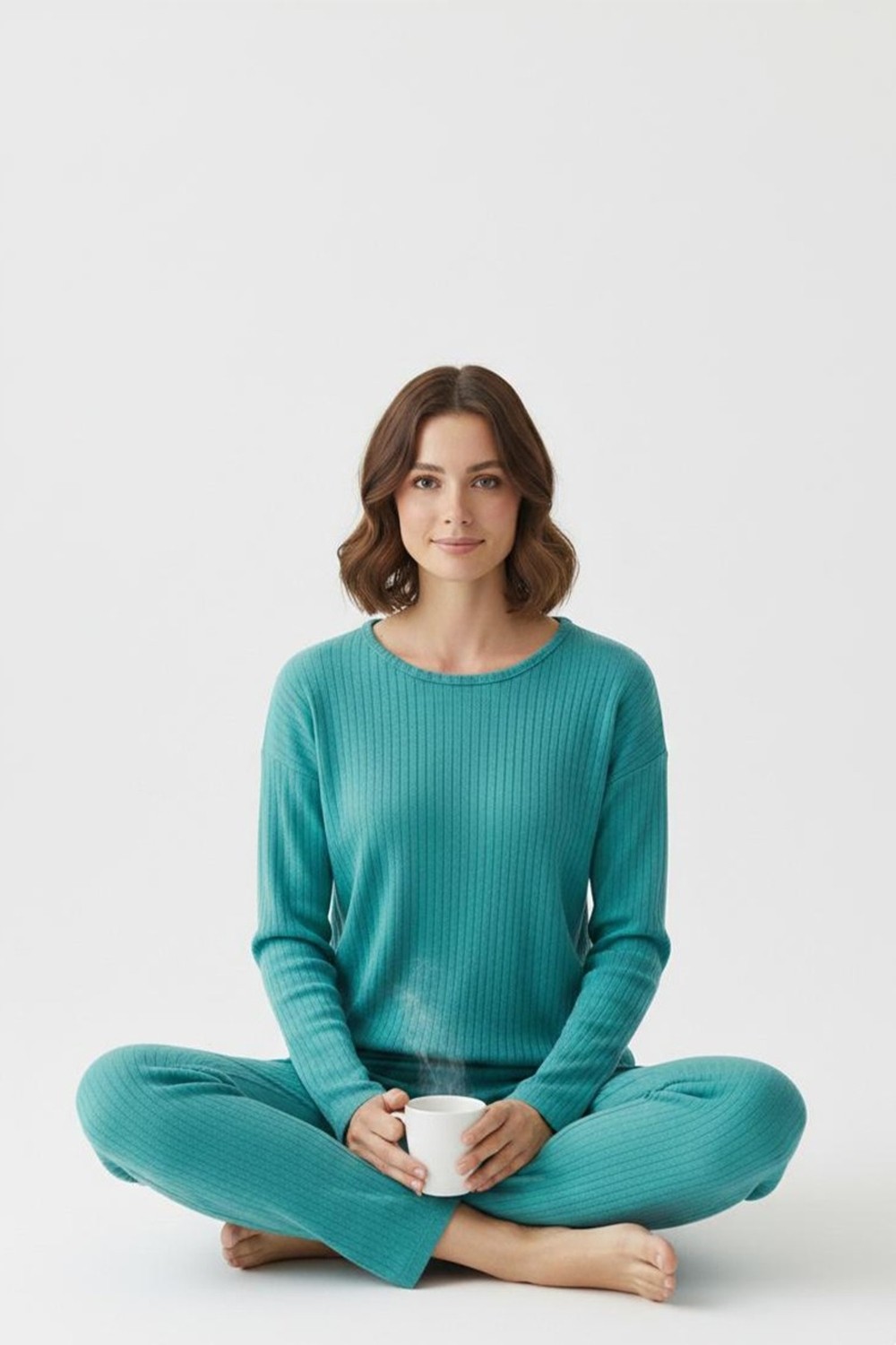 Fit Women Kadın Pamuklu Uzun Kollu Düz Pijama Takımı PJ2000 görsel 4