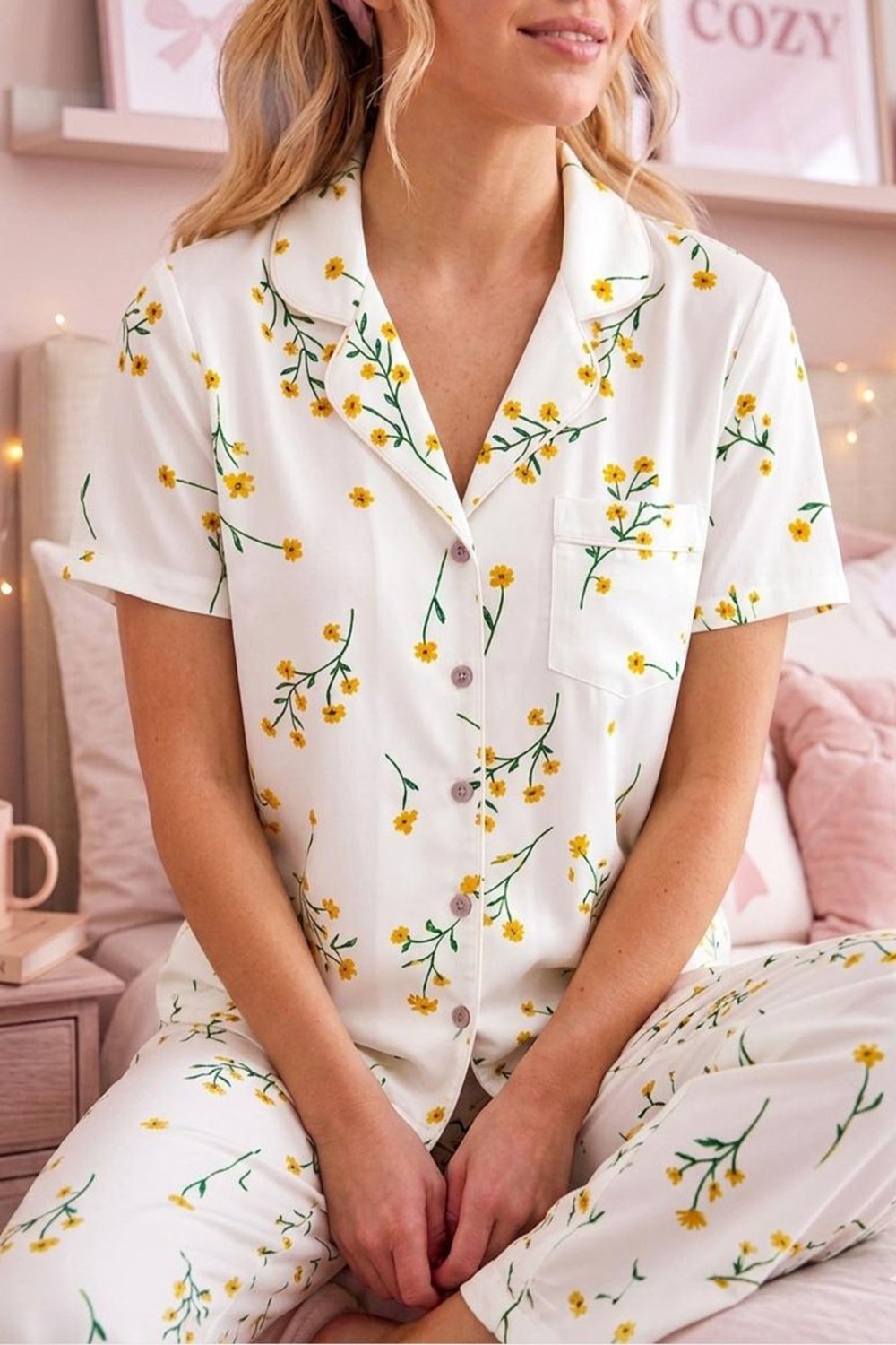 Fit Women Kadın Siyah Kalp Detaylı Bürümcük Kumaş Kısa Kollu Pijama Takımı 6066 görsel 7