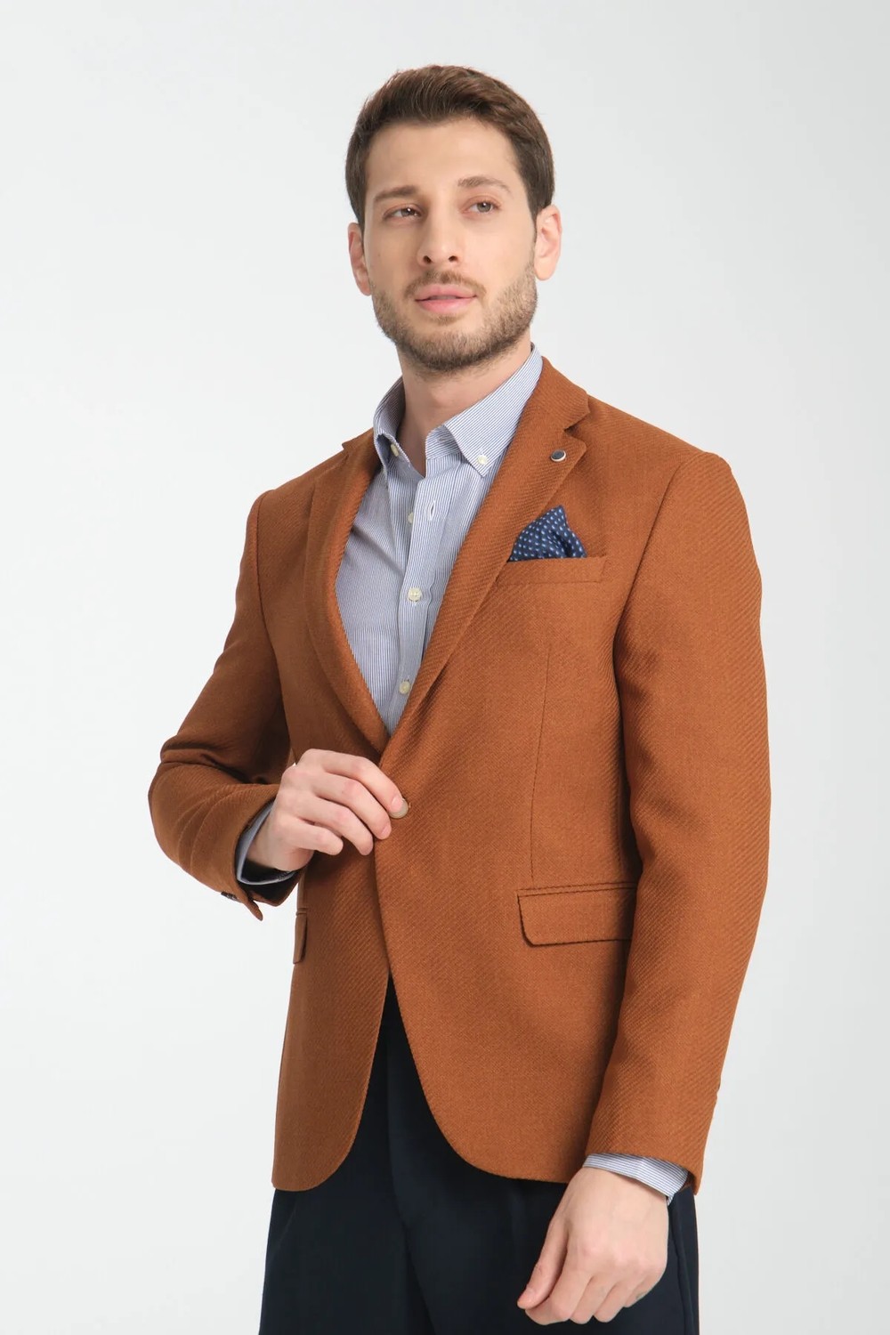 Frappoli Allegri Erkek Sarı Desenli Slim Fit Mono Yaka Spor Blazer Ceket görsel 7