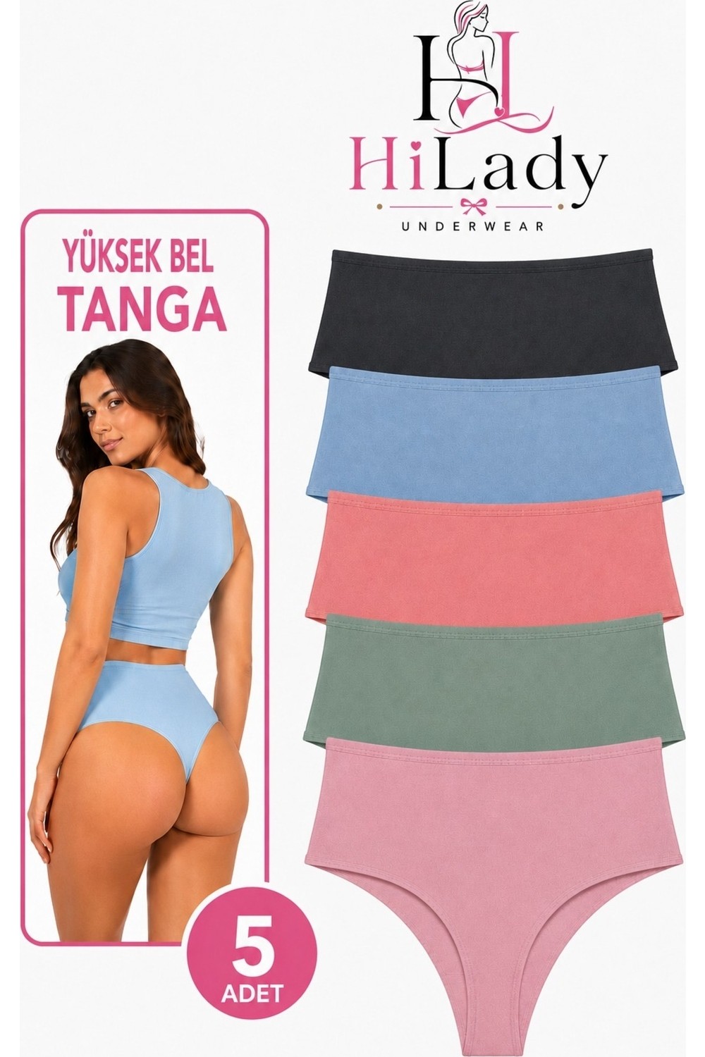 Hilady Kadın Tanga, Yüksek Bel Tanga, String Tanga Açık Soft Pamuklu Esnek görsel 7