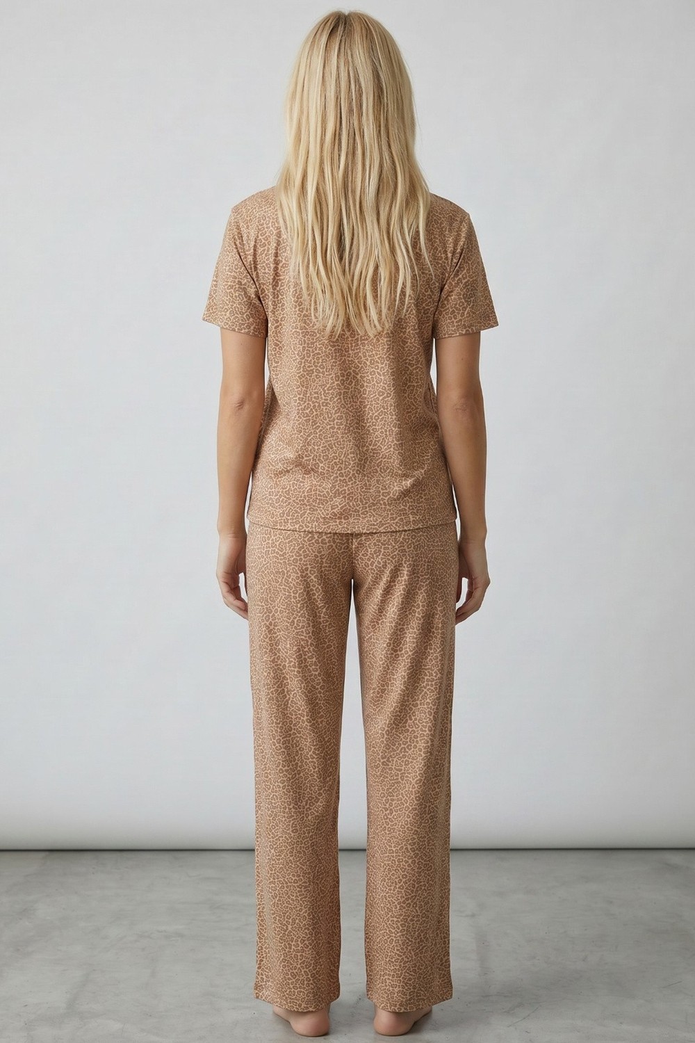 Siyah İnci Bordo Leopar Baskılı Düğmeli Örme Pijama Takım 8015 görsel 6