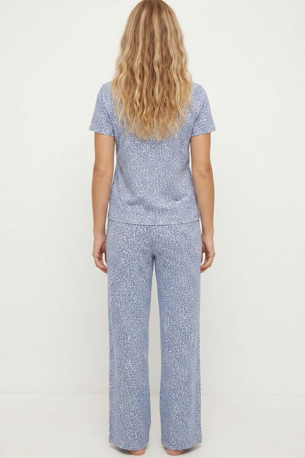 Siyah İnci Beyaz Somon Leopar Baskılı Örme Pijama Takım 7996 görsel 3