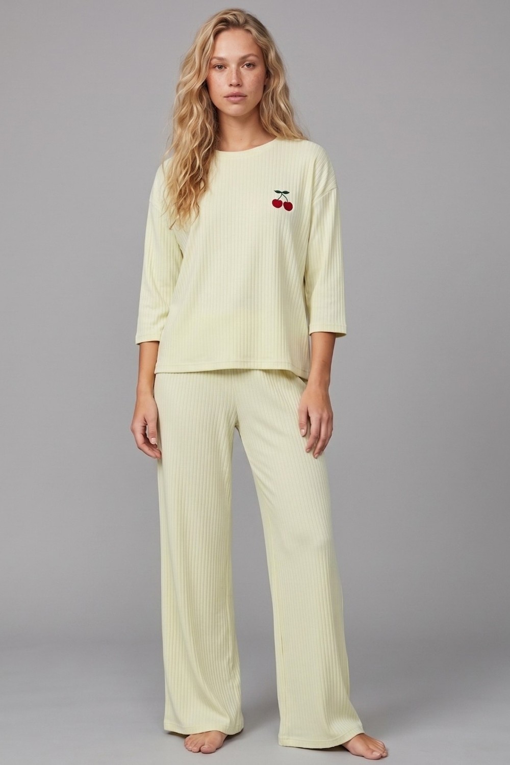Siyah İnci Su Yeşili Soft Touch Ince Örme Nakışlı Pijama Takım görsel 5
