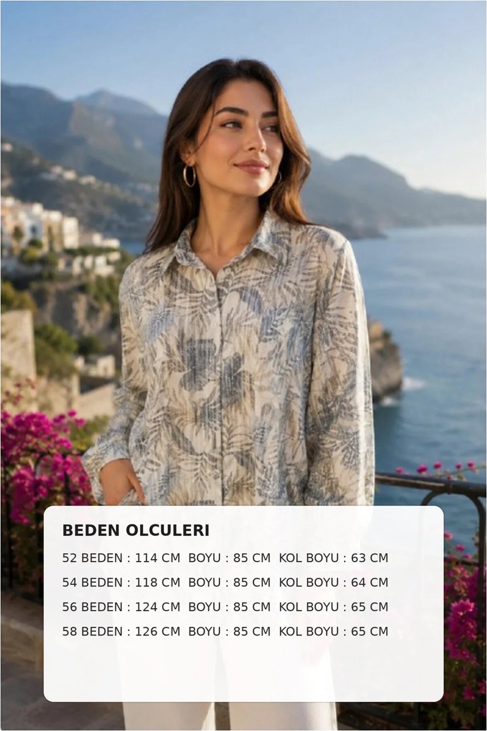 Arzu Büyük Beden Gömlek 1 Adet Bej Üzeri Yaprak Desen Kahferengi Gri Kaliteli Kullanışlı Güzel