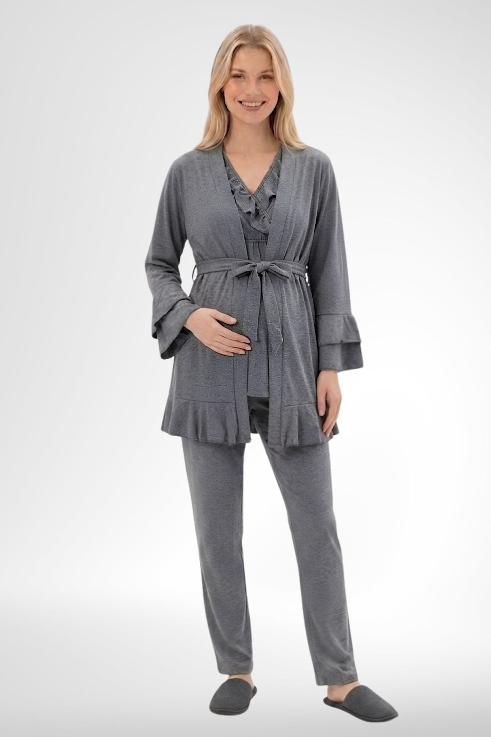 Mecit Pijama Mecit 6403 Füme Sabahlıklı Lohusa Pijama Takımı