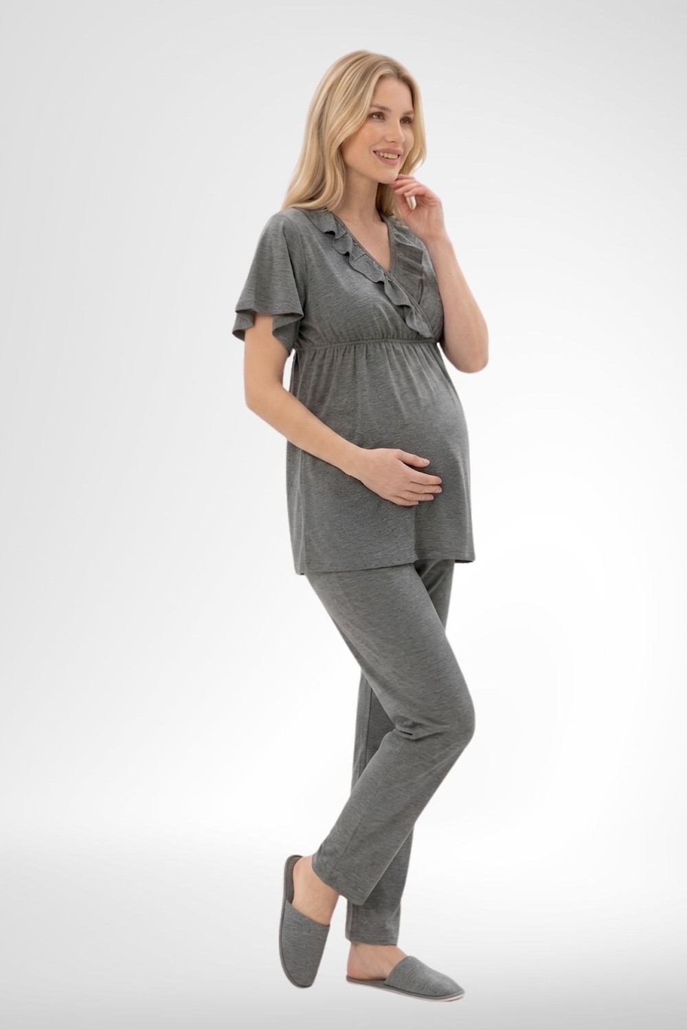 Mecit Pijama Mecit 6403 Füme Sabahlıklı Lohusa Pijama Takımı görsel 3
