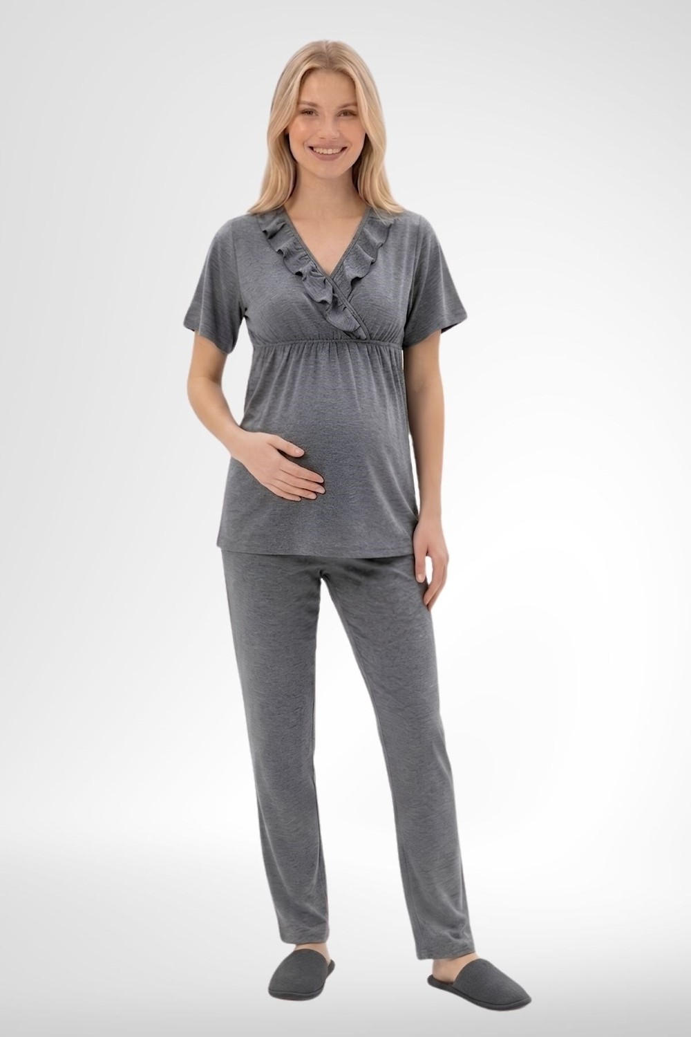 Mecit Pijama Mecit 6403 Füme Sabahlıklı Lohusa Pijama Takımı görsel 4