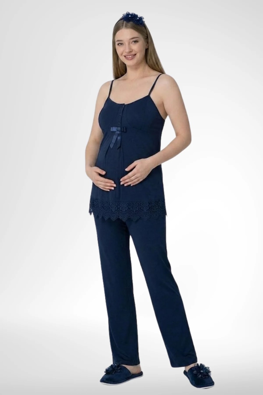 Mecit Pijama Mecit 6405 Lacivert Sabahlıklı Lohusa Pijama Takımı görsel 3