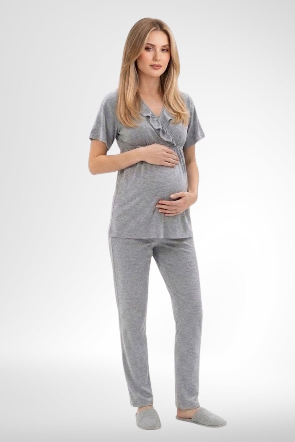 Mecit Pijama Mecit 6403 Gri Sabahlıklı Lohusa Pijama Takımı görsel 2