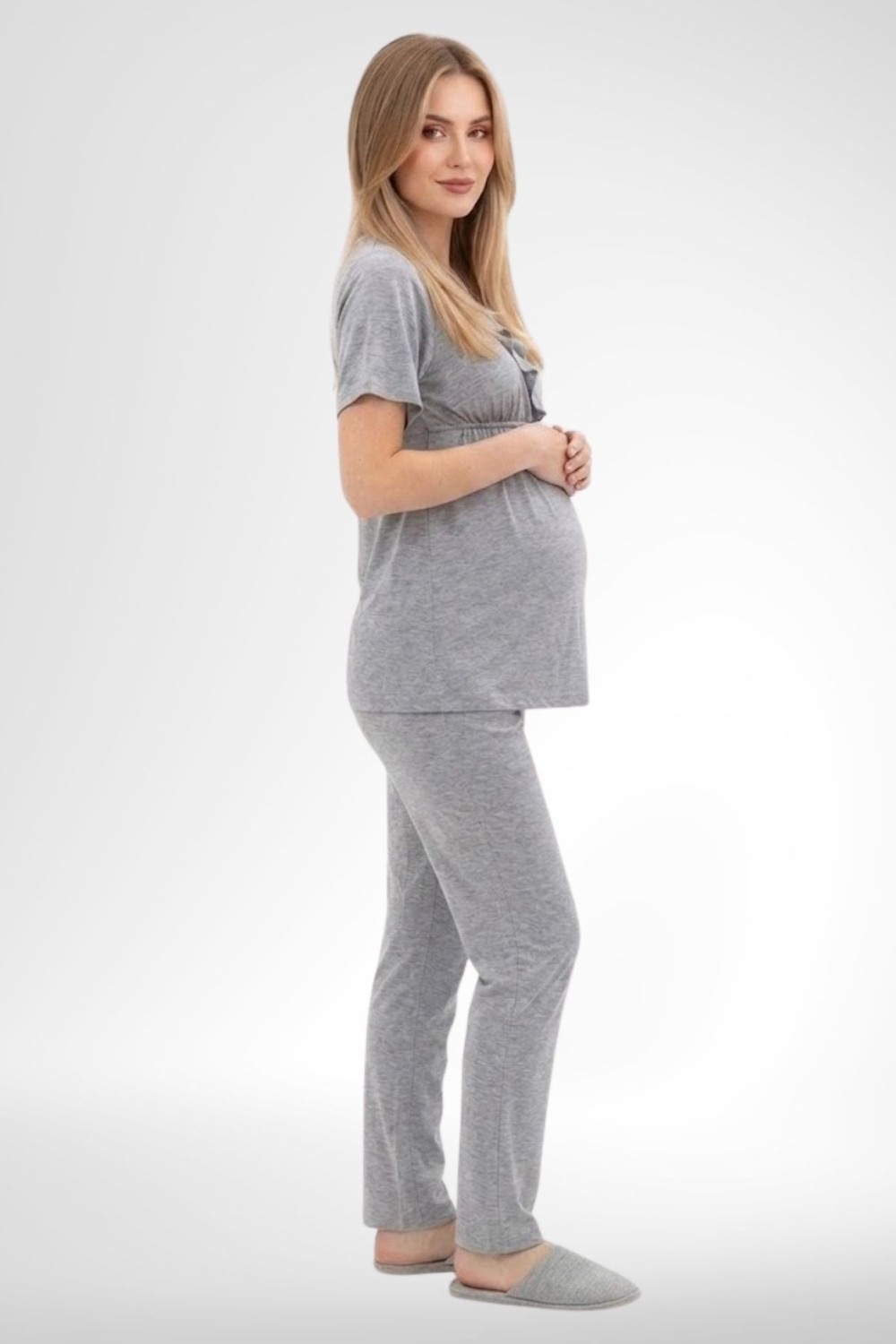 Mecit Pijama Mecit 6403 Gri Sabahlıklı Lohusa Pijama Takımı görsel 3