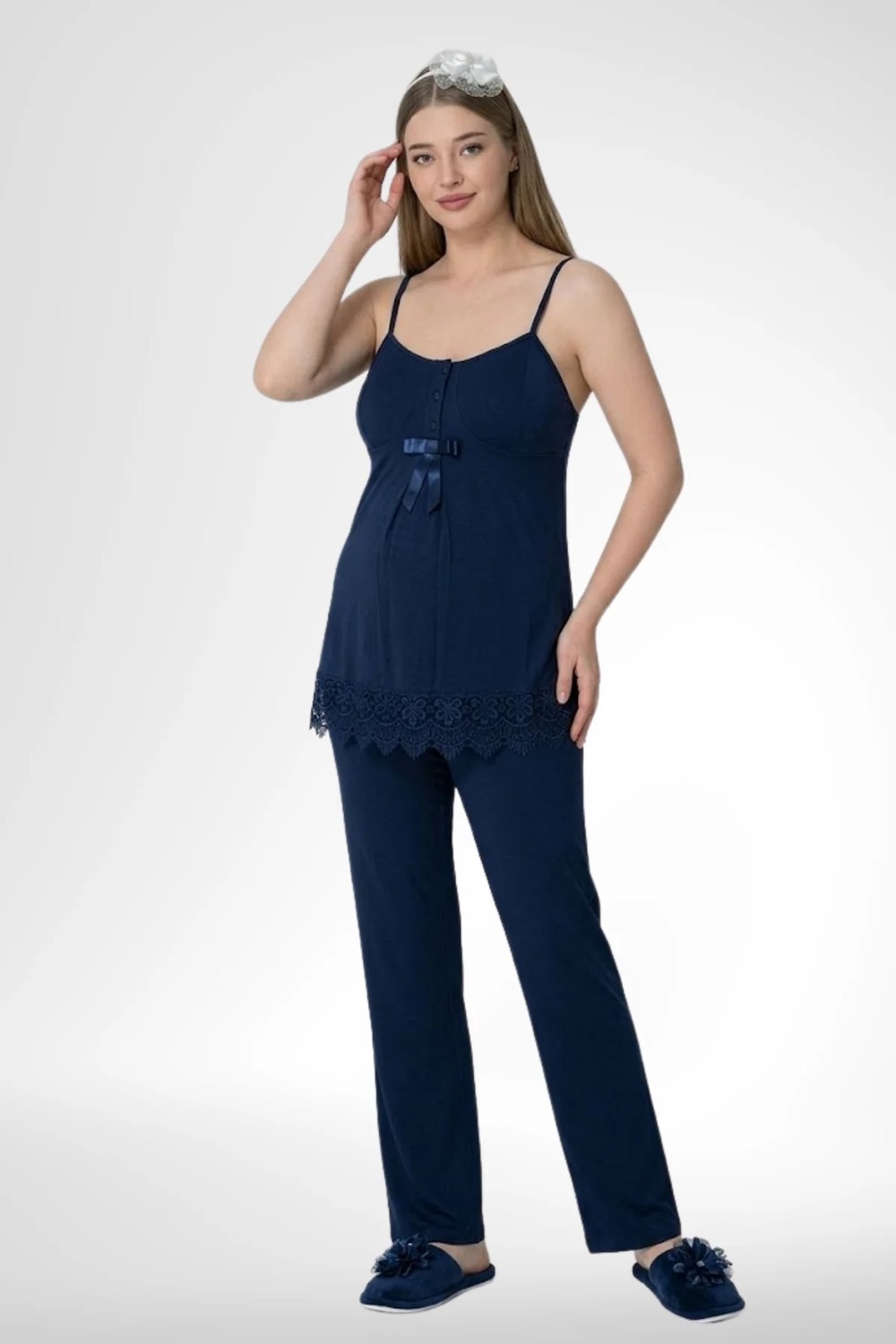 Mecit Pijama Mecit 1525 Lacivert Sabahlıklı Lohusa Pijama Takımı görsel 2