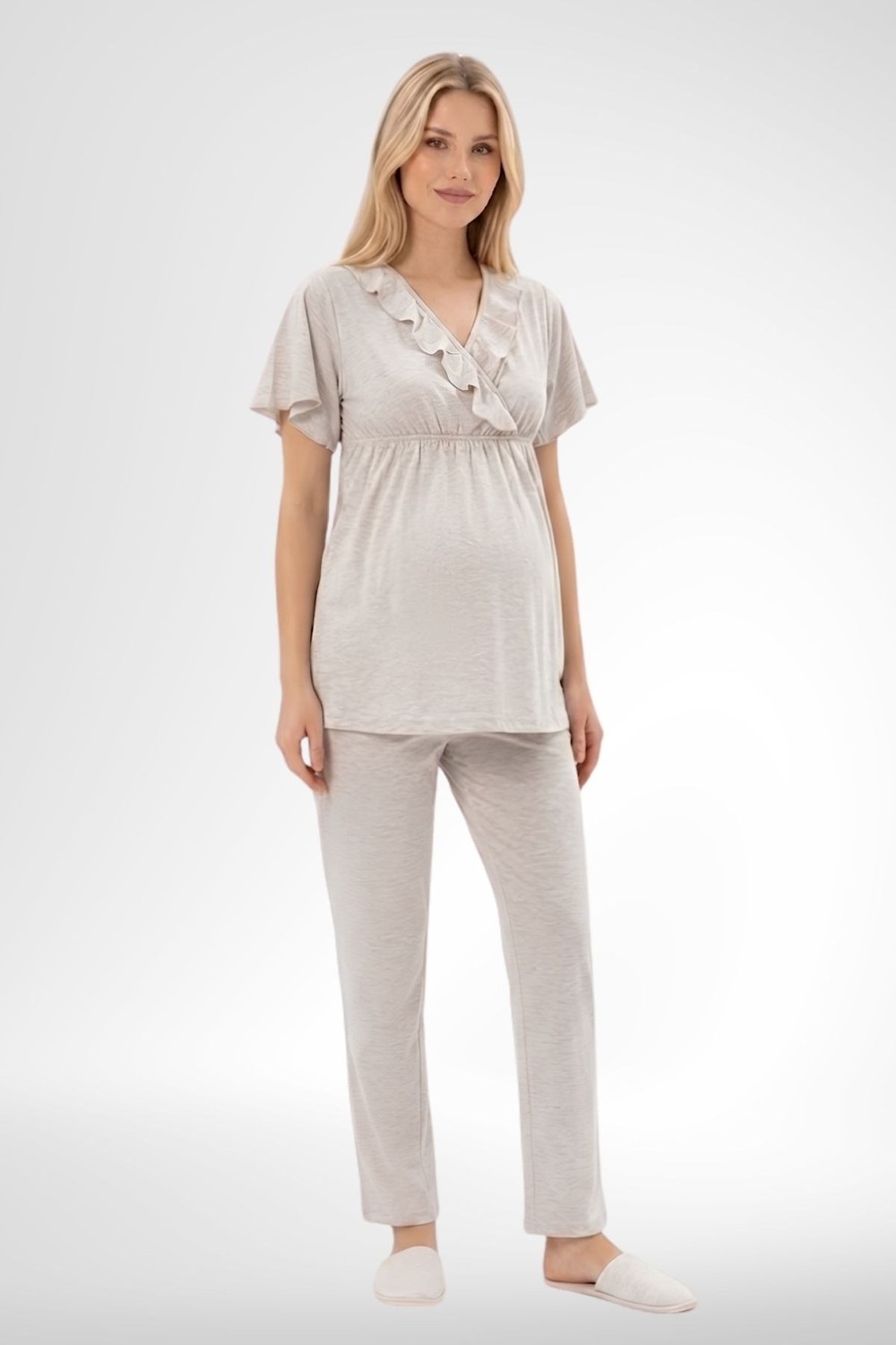 Mecit Pijama Mecit 6403 Vizon Sabahlıklı Lohusa Pijama Takımı görsel 4