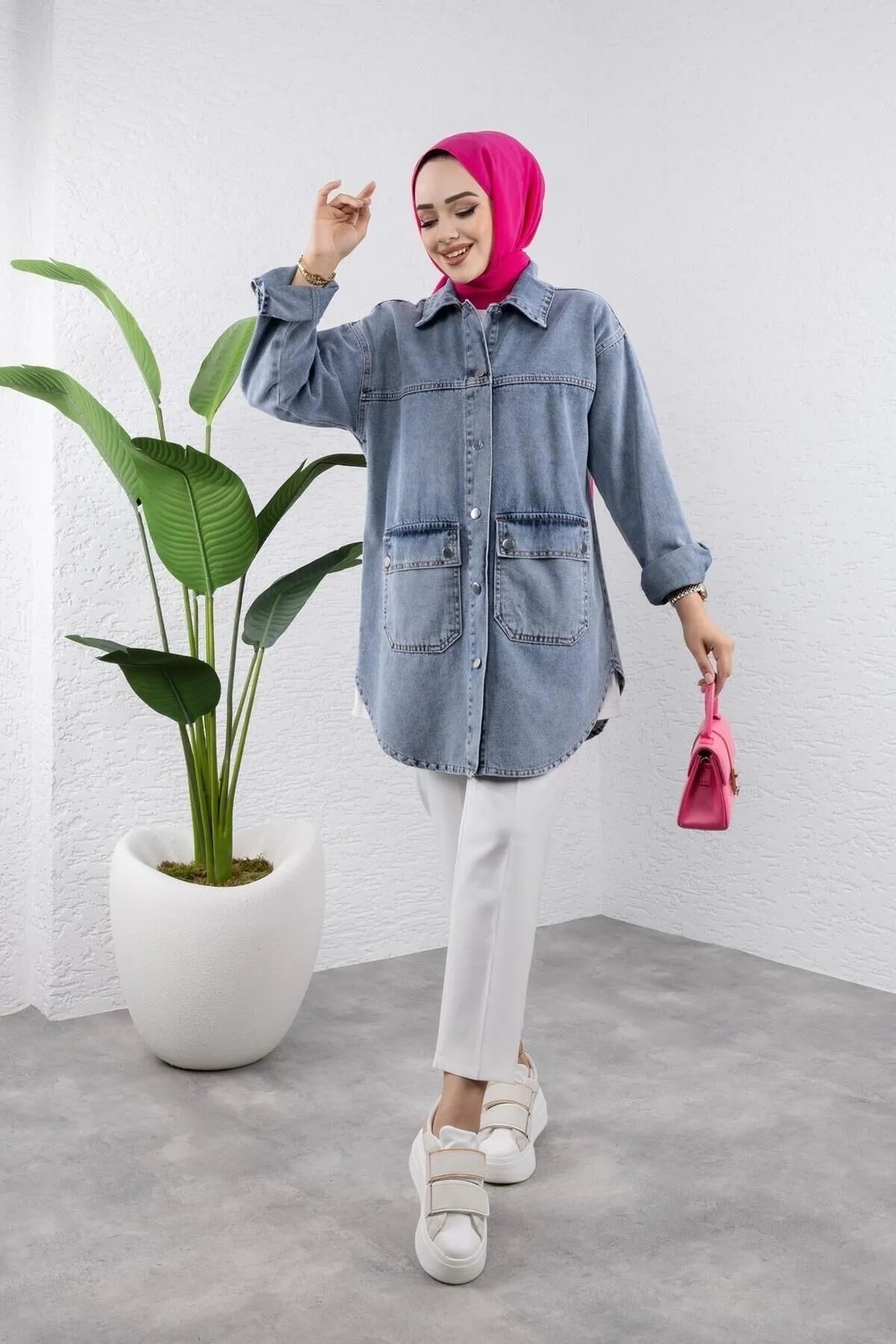 Harman Butik Kadın Cep Detaylı Denim Siyah Kot Ceket görsel 7