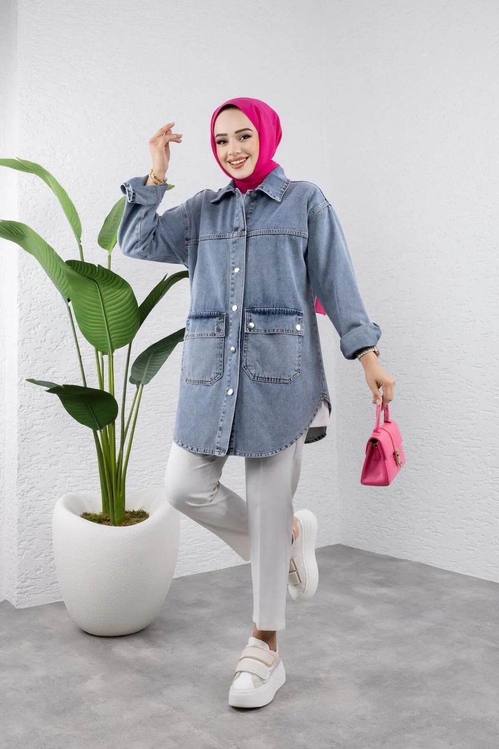 Harman Butik Kadın Cep Detaylı Denim Siyah Kot Ceket görsel 8