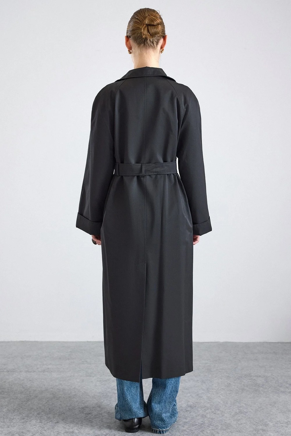 Olcay Dik Yaka Oversize Su Itici Özellikli Trençkot Siyah 6874 görsel 7