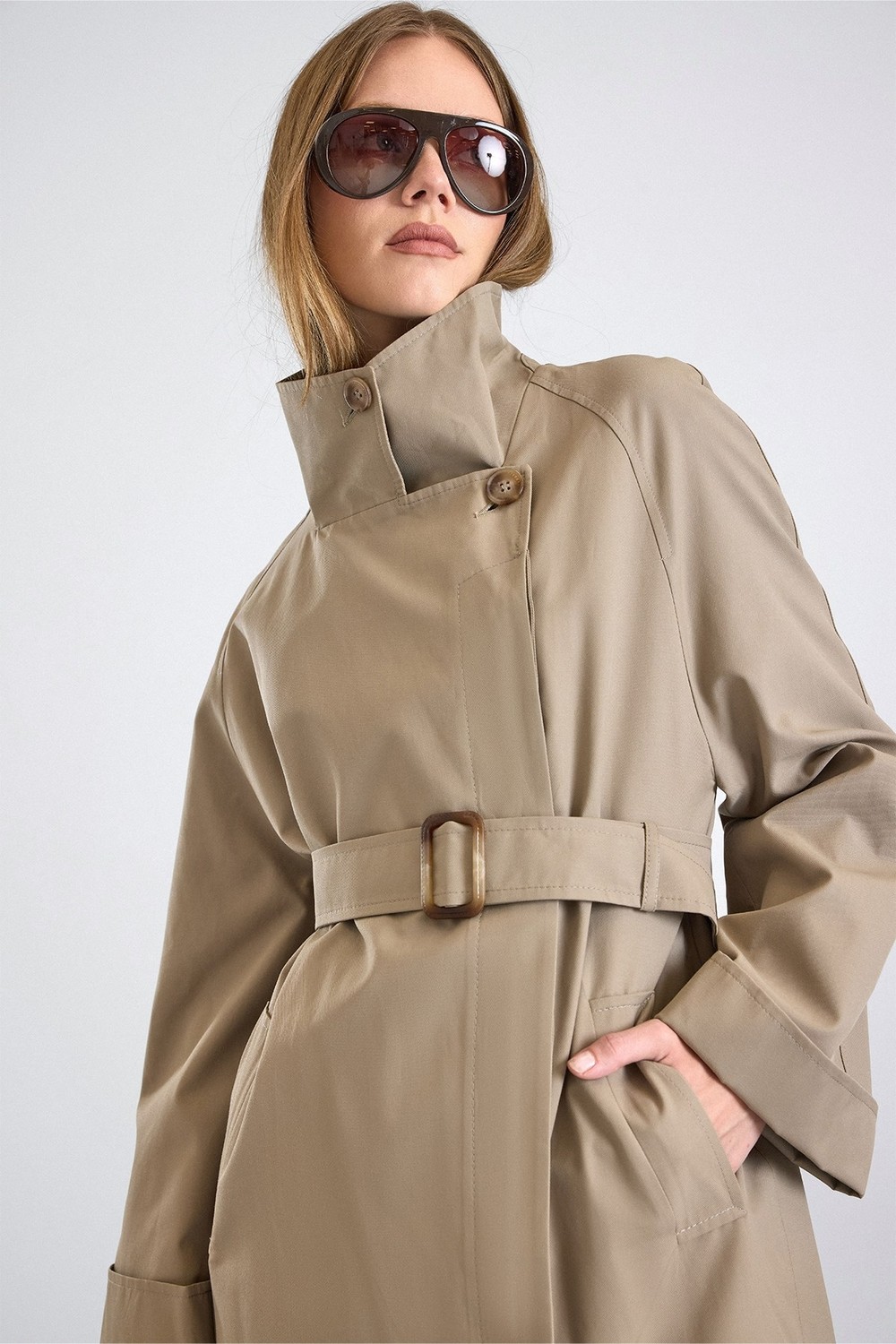 Olcay Dik Yaka Oversize Su Itici Özellikli Trençkot Taş 6874 görsel 3