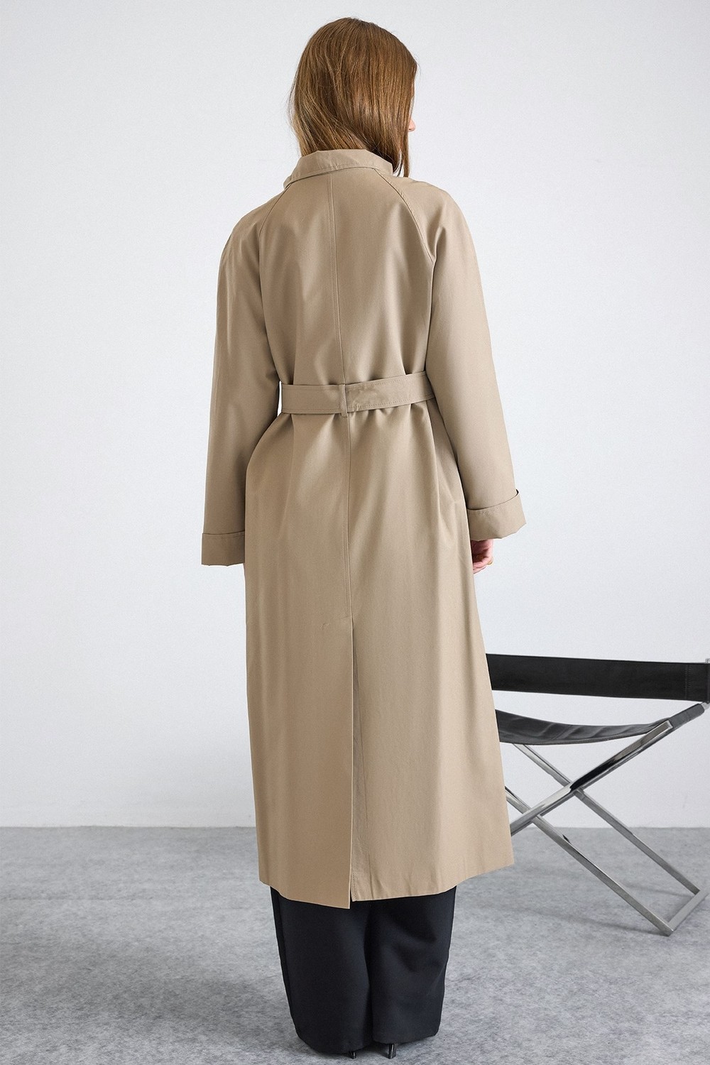 Olcay Dik Yaka Oversize Su Itici Özellikli Trençkot Taş 6874 görsel 7