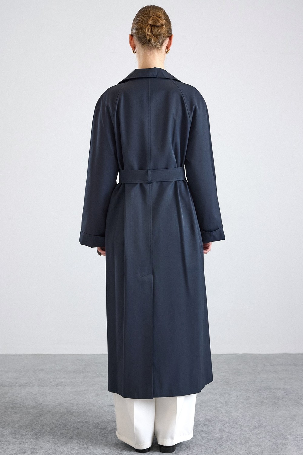 Olcay Dik Yaka Oversize Su Itici Özellikli Trençkot Lacivert 6874 görsel 7