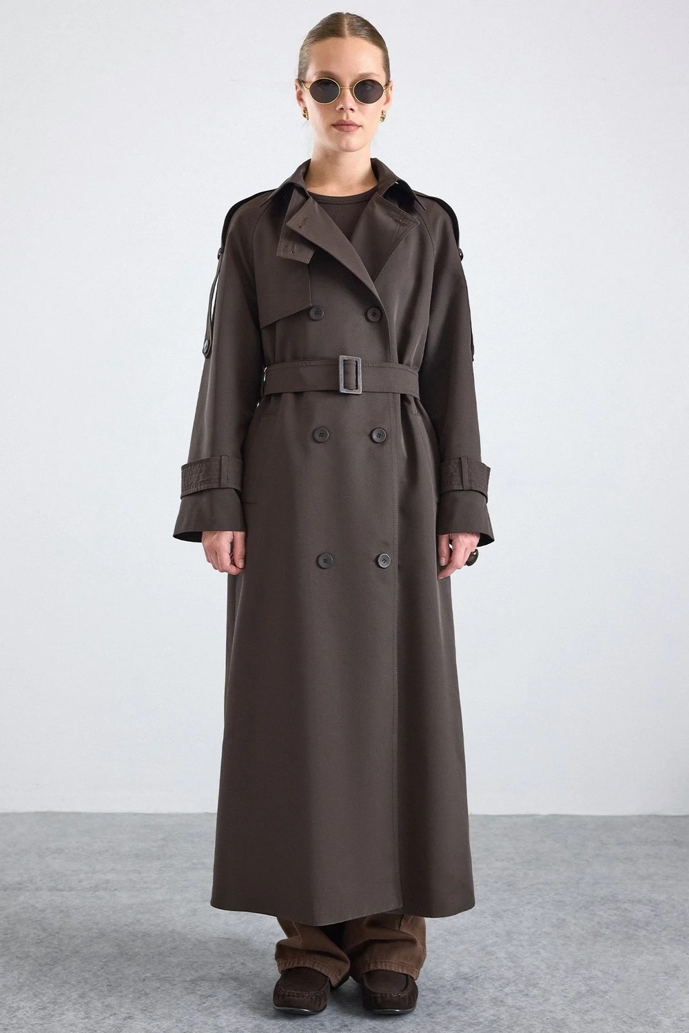 Olcay Pat ve Dikiş Detaylı Su Itici Özellikli Trençkot Kahve 6879 görsel 2