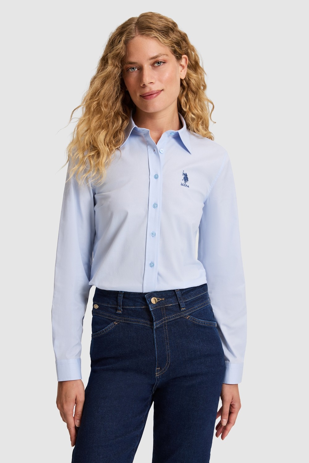 U.S. Polo Assn. Kadın Beyaz Uzun Kollu Basic Gömlek 50320205-VR013 görsel 7