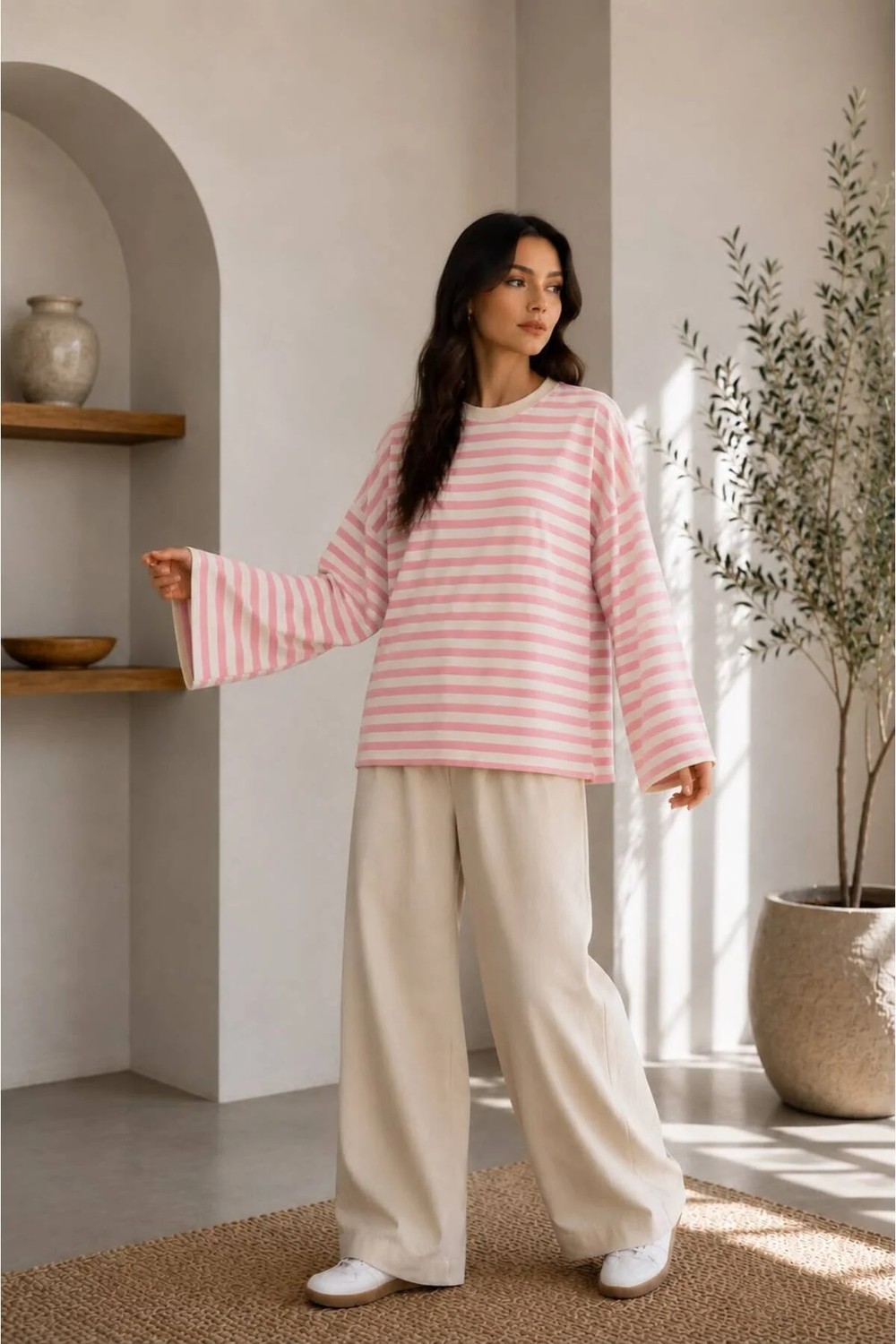 herkesemoda Çizgili Waffle Kumaş Kadın Body görsel 2