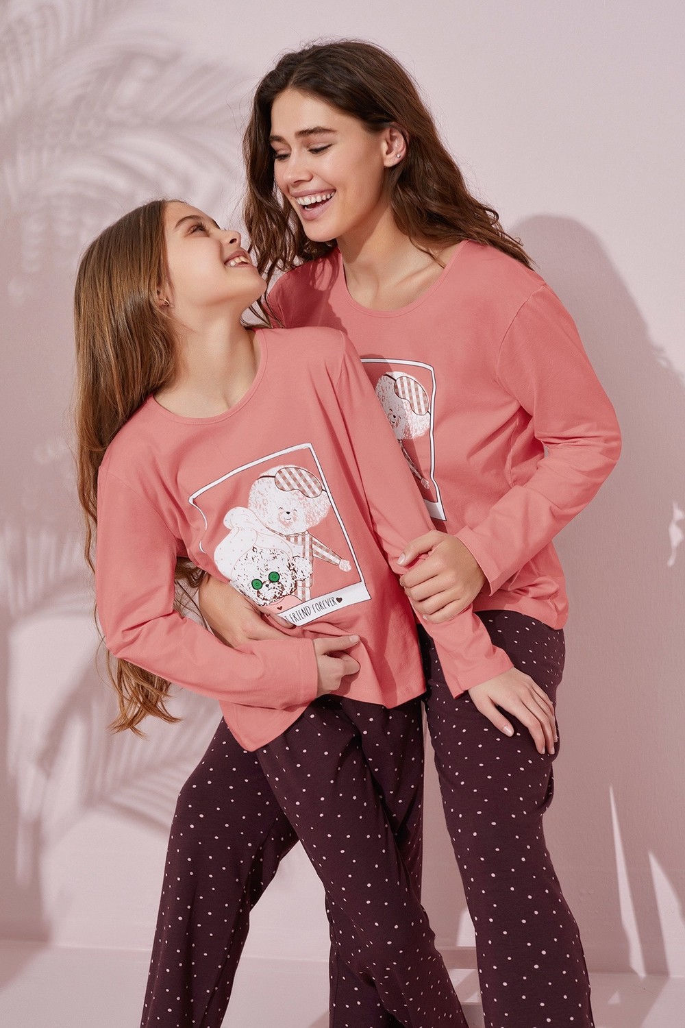 Siyah İnci Koyu Somon Baskılı Pamuklu Örme Pijama Takım 24241103