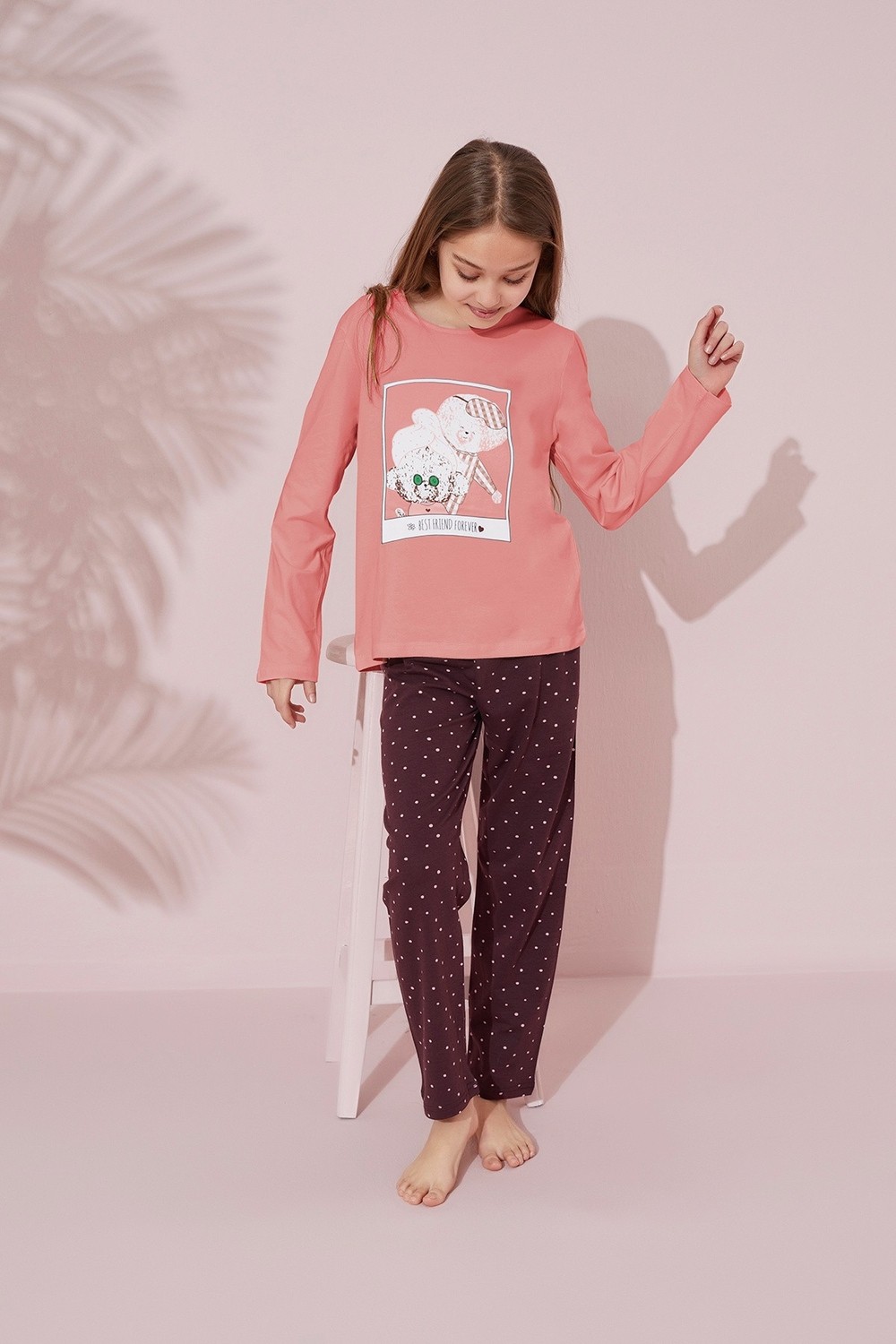 Siyah İnci Koyu Somon Baskılı Pamuklu Örme Pijama Takım 24241103 görsel 4
