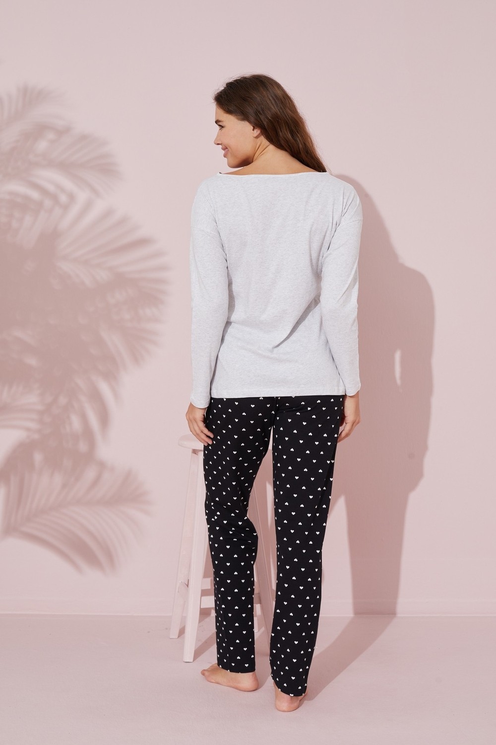 Siyah İnci Gri Baskılı Pamuklu Örme Pijama Takım 24241109 görsel 3