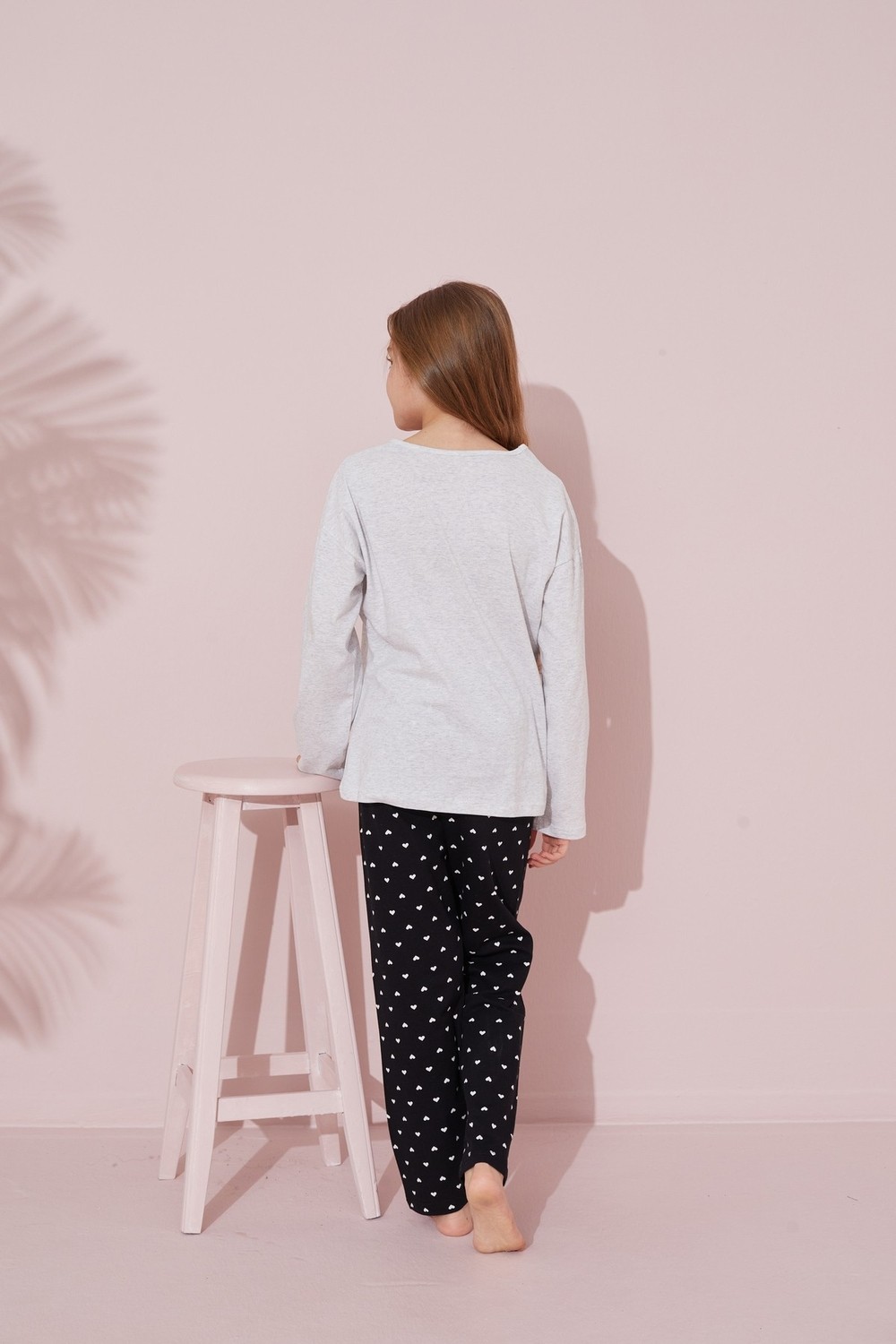 Siyah İnci Gri Baskılı Pamuklu Örme Pijama Takım 24241109 görsel 5