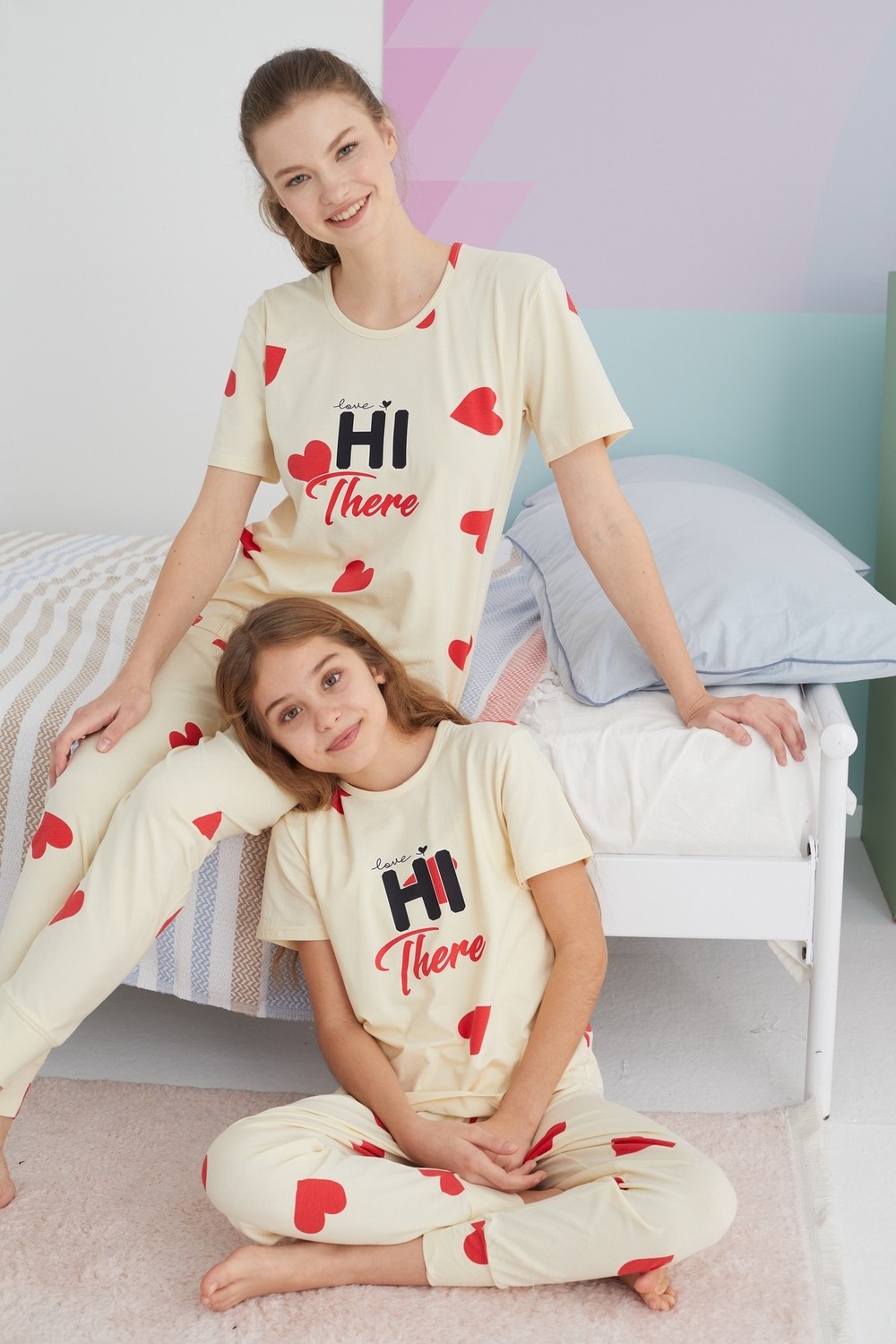 Siyah İnci Çok Renkli Pamuklu Örme Pijama Takım