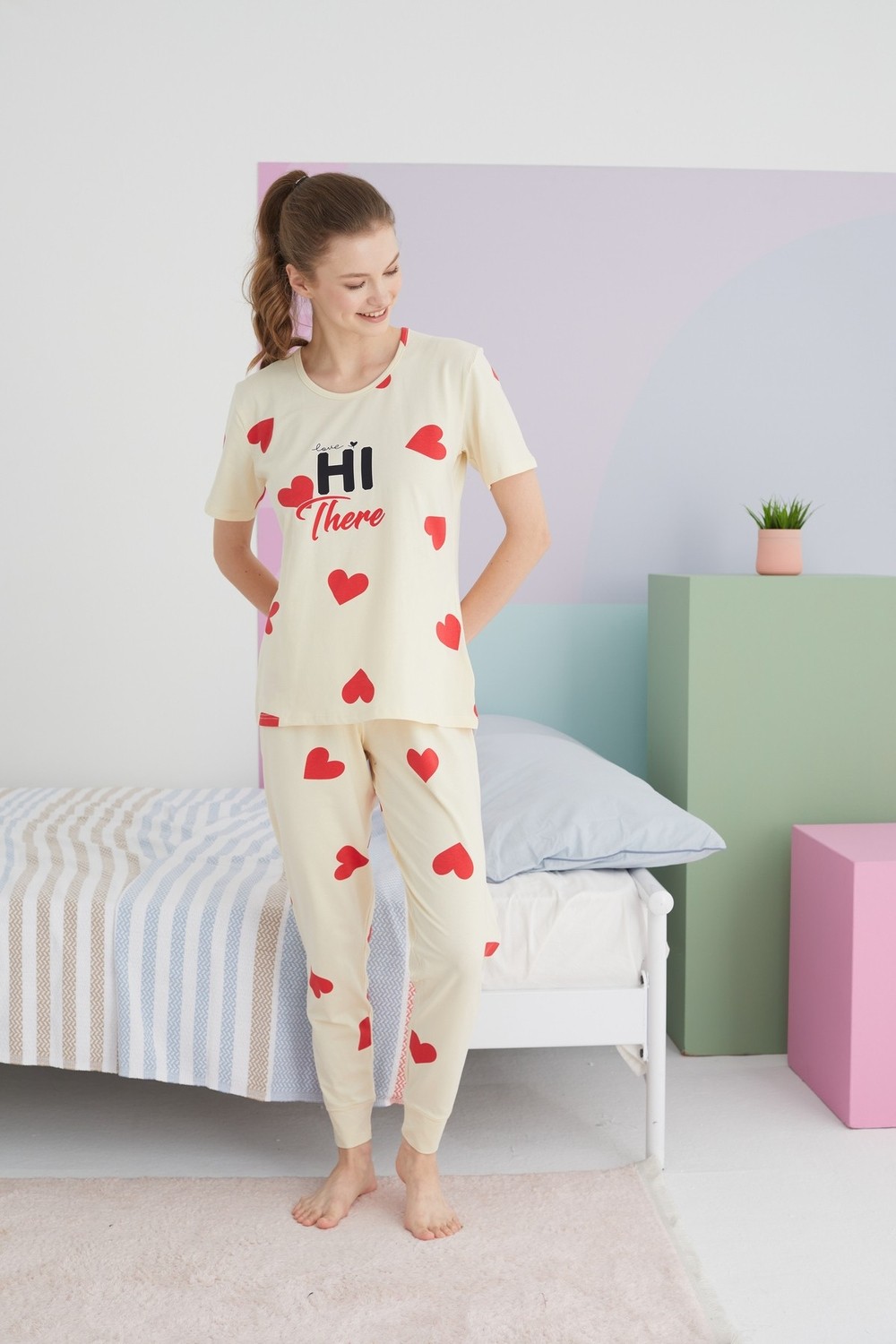 Siyah İnci Çok Renkli Pamuklu Örme Pijama Takım görsel 2