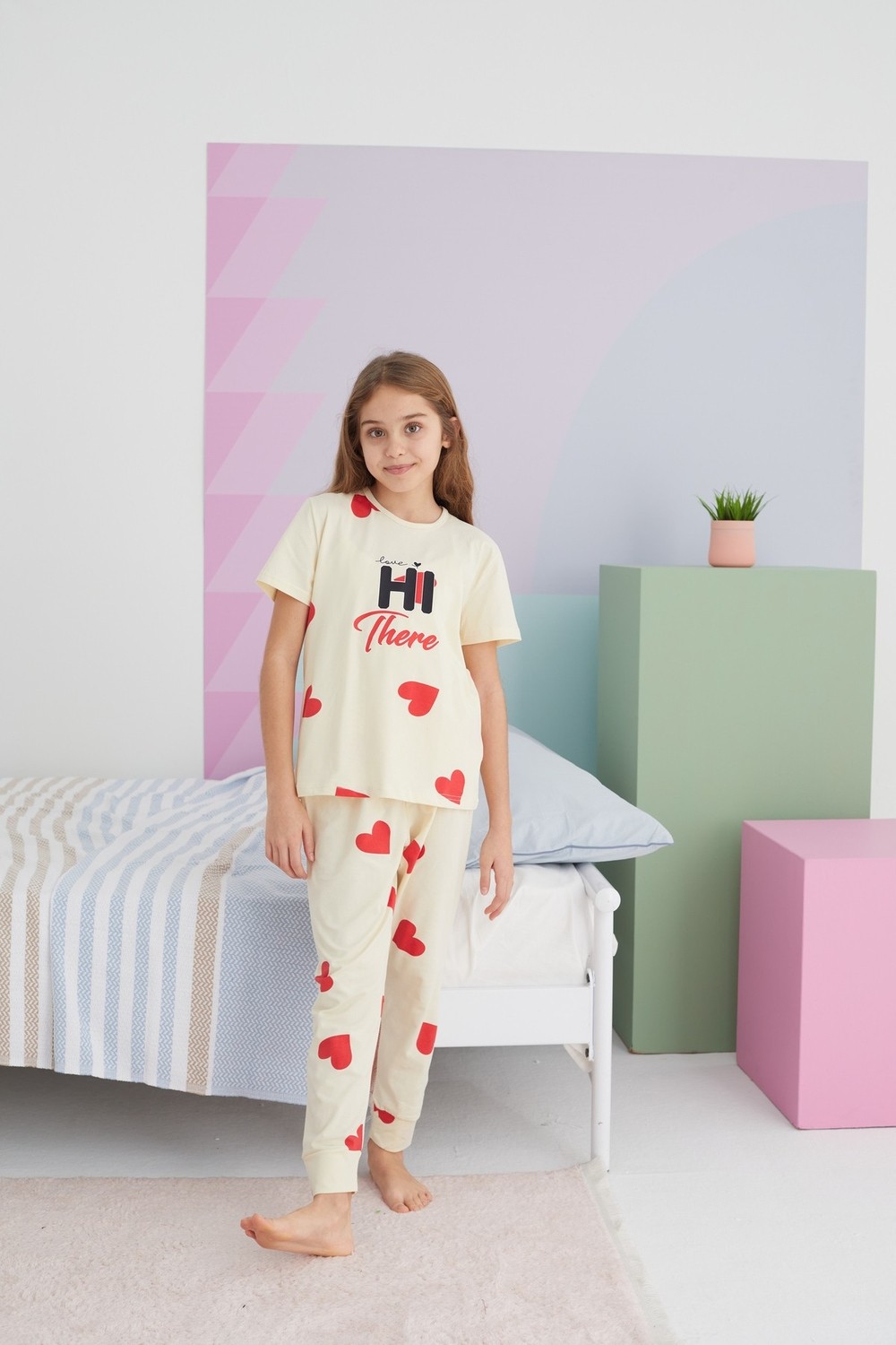 Siyah İnci Çok Renkli Pamuklu Örme Pijama Takım görsel 3