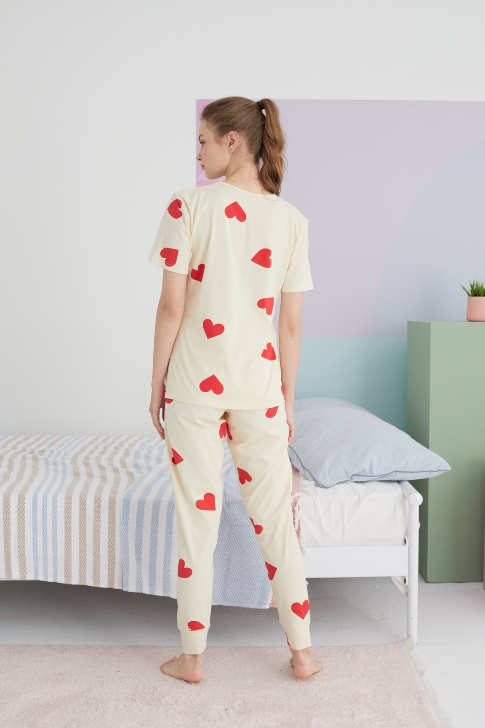 Siyah İnci Çok Renkli Pamuklu Örme Pijama Takım görsel 4