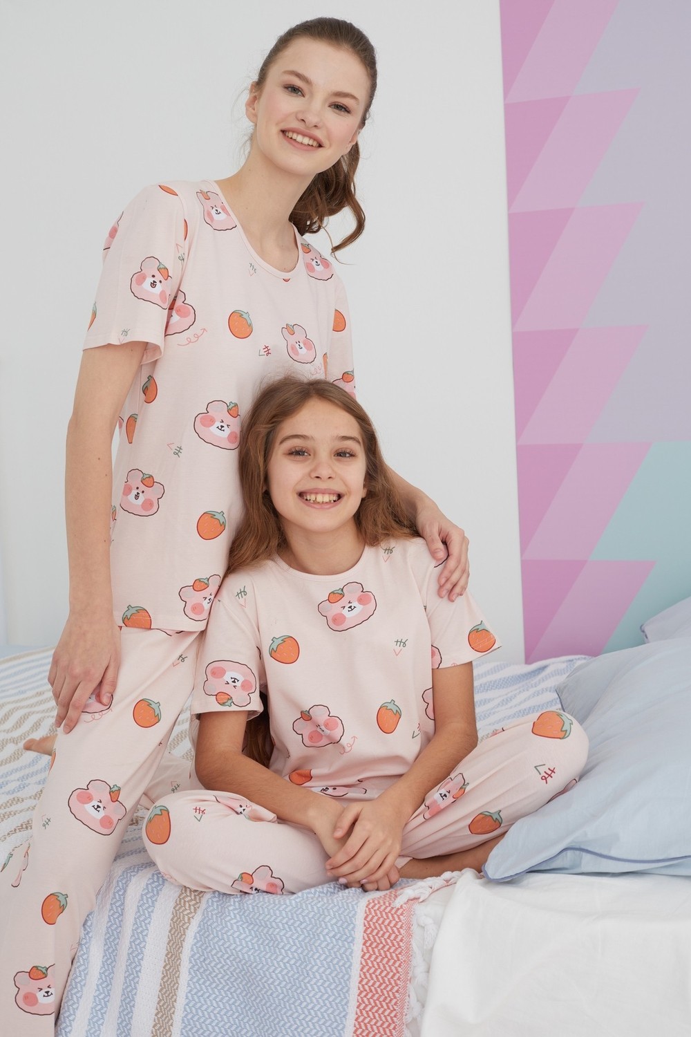 Siyah İnci Çok Renkli Pamuklu Örme Pijama Takım
