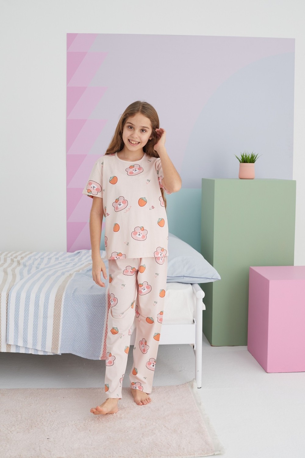 Siyah İnci Çok Renkli Pamuklu Örme Pijama Takım görsel 3