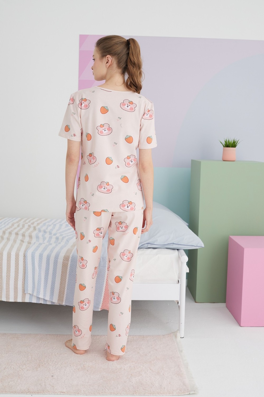 Siyah İnci Çok Renkli Pamuklu Örme Pijama Takım görsel 4