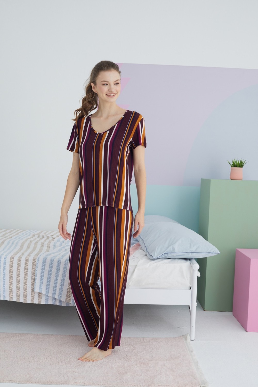 Siyah İnci Çok Renkli Kakorse Pamuklu Örme Pijama Takım görsel 2