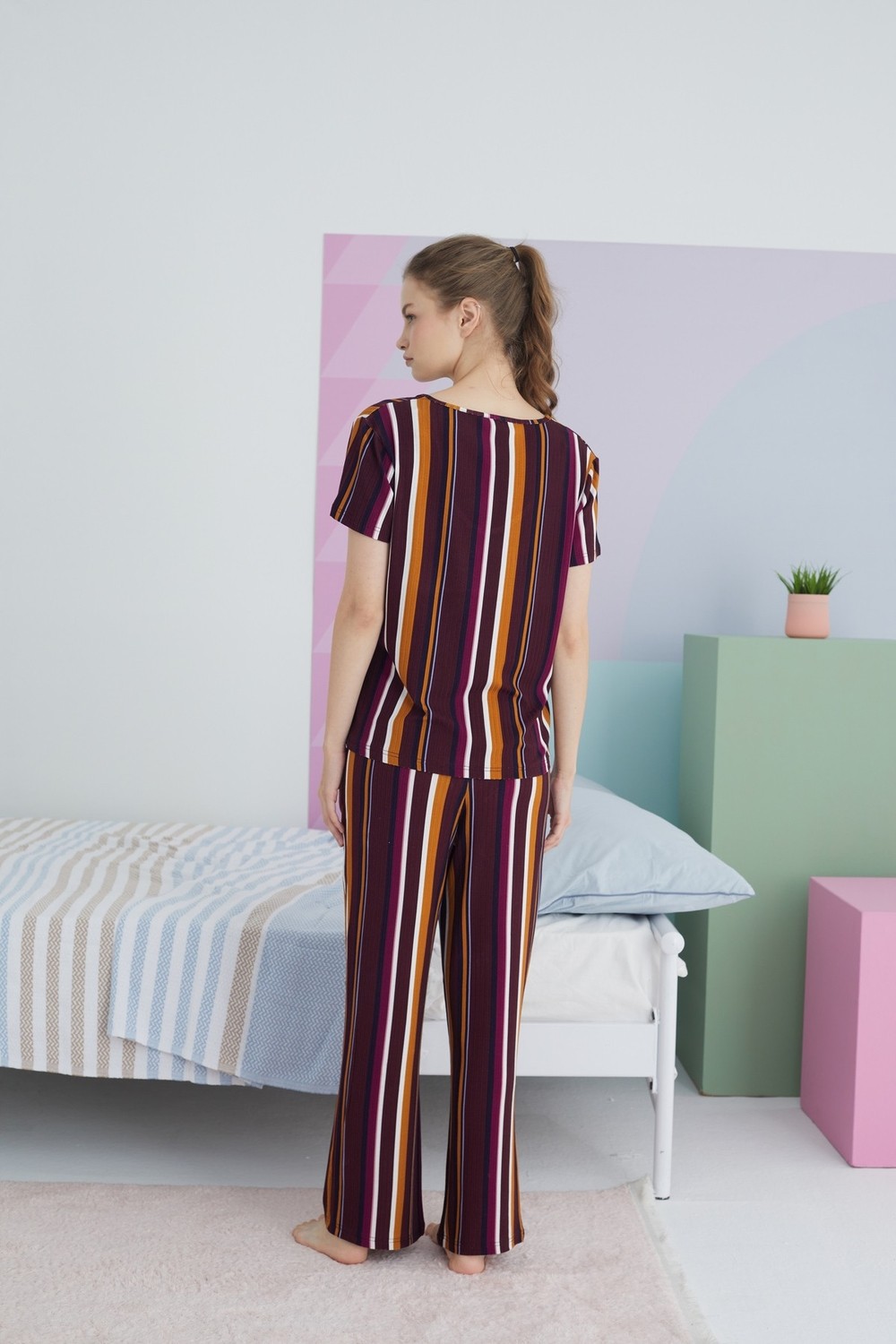 Siyah İnci Çok Renkli Kakorse Pamuklu Örme Pijama Takım görsel 3